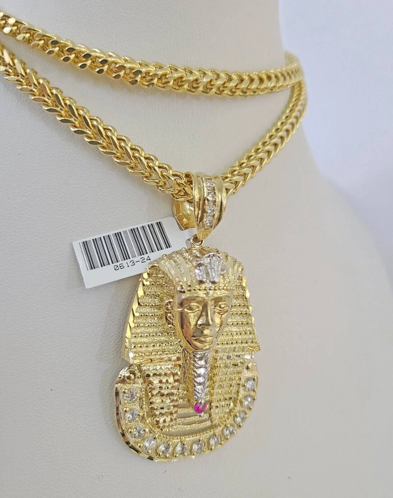 10K Franco Chain Pharaoh Pendant Charm Necklace 20"-26" 5mm Yellow Gold SET - Image 6