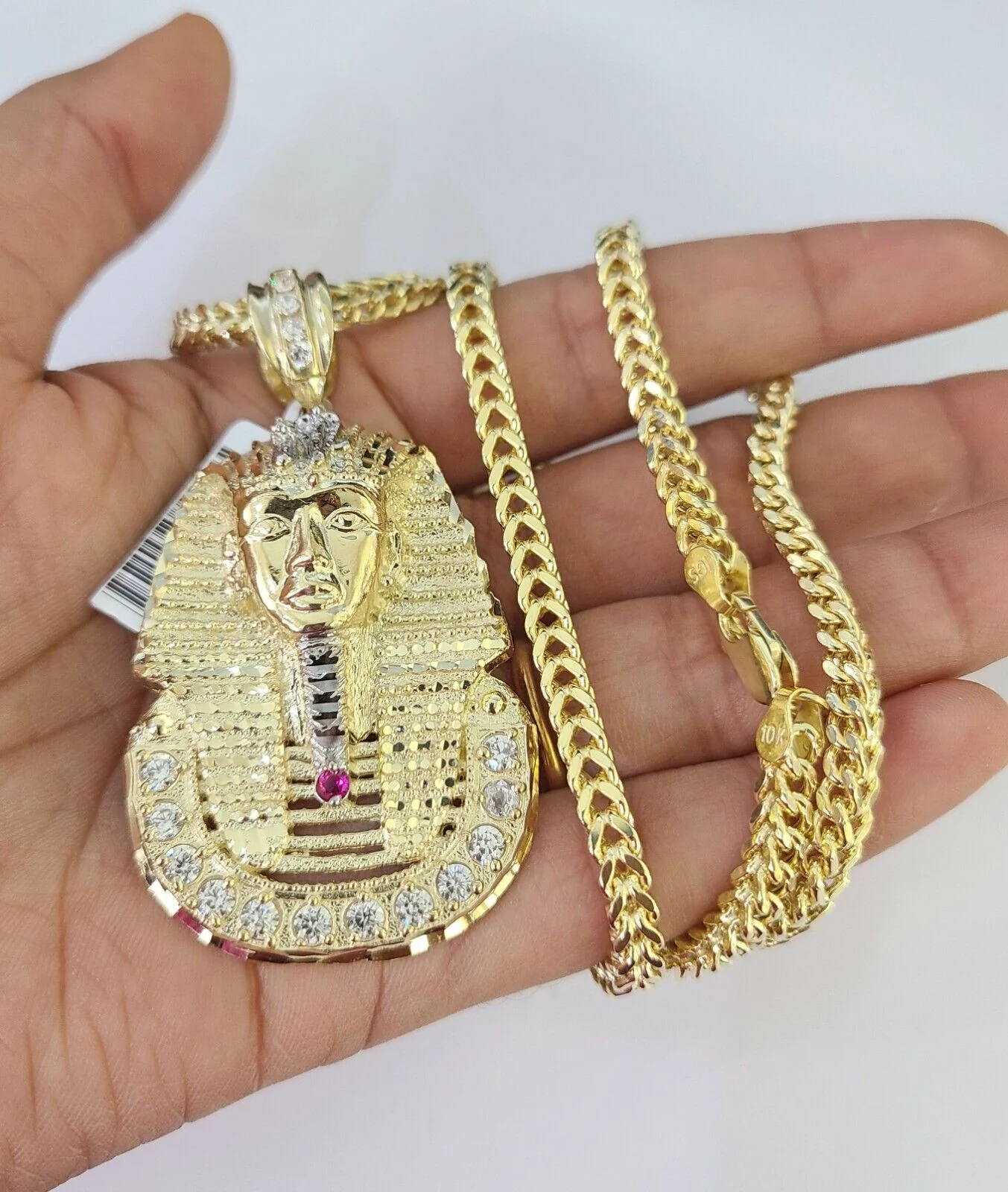 10K Franco Chain Pharaoh Pendant Charm Necklace 20"-28" 4mm Yellow Gold SET - Image 3