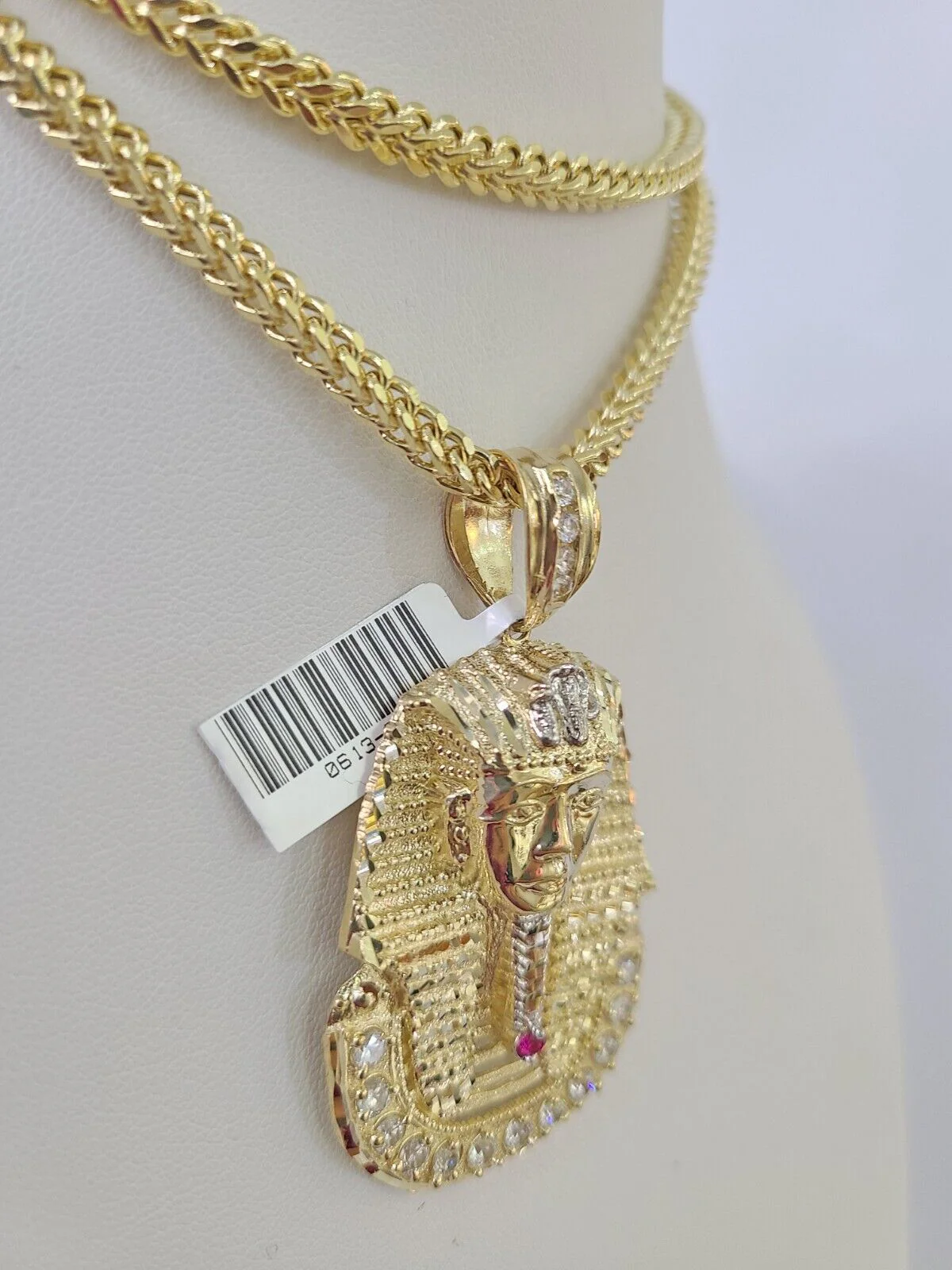 10K Franco Chain Pharaoh Pendant Charm Necklace 20"-28" 4mm Yellow Gold SET - Image 5