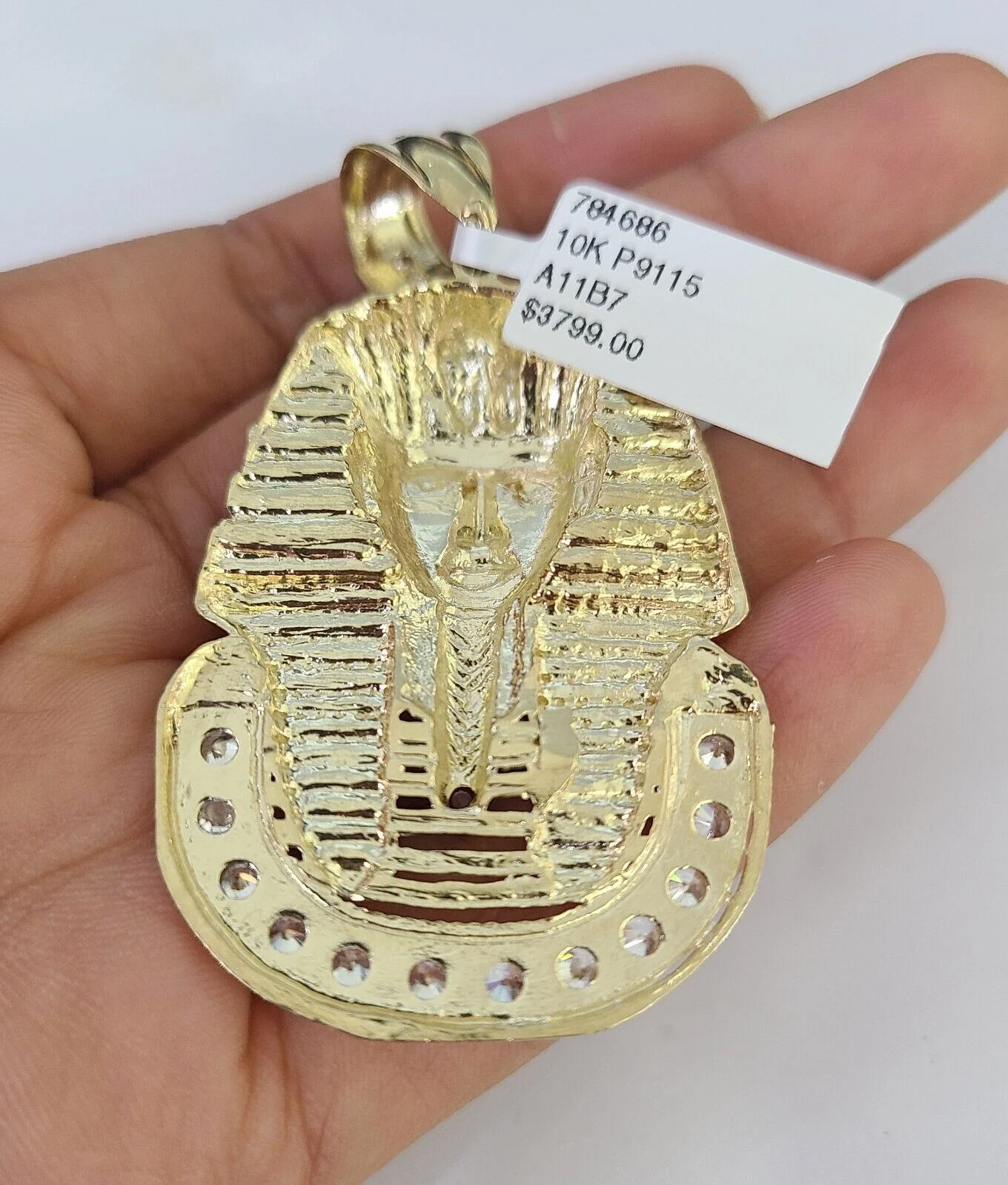 10K Franco Chain Pharaoh Pendant Charm Necklace 20"-28" 4mm Yellow Gold SET - Image 7
