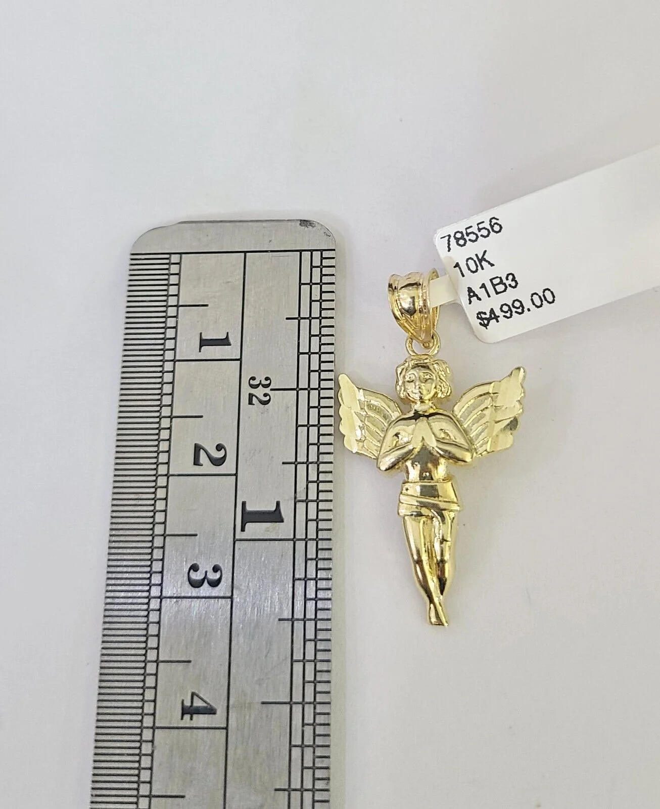 10K Franco Chain Praying Angel Pendant Charm Necklace 16"-24" 2mm Gold SET - Image 3