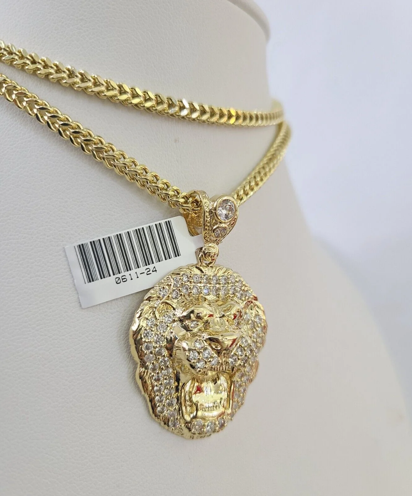 10K Franco Chain Roaring Lion Pendant Charm Necklace 20"-26" 3mm Gold Yellow SET - Image 6