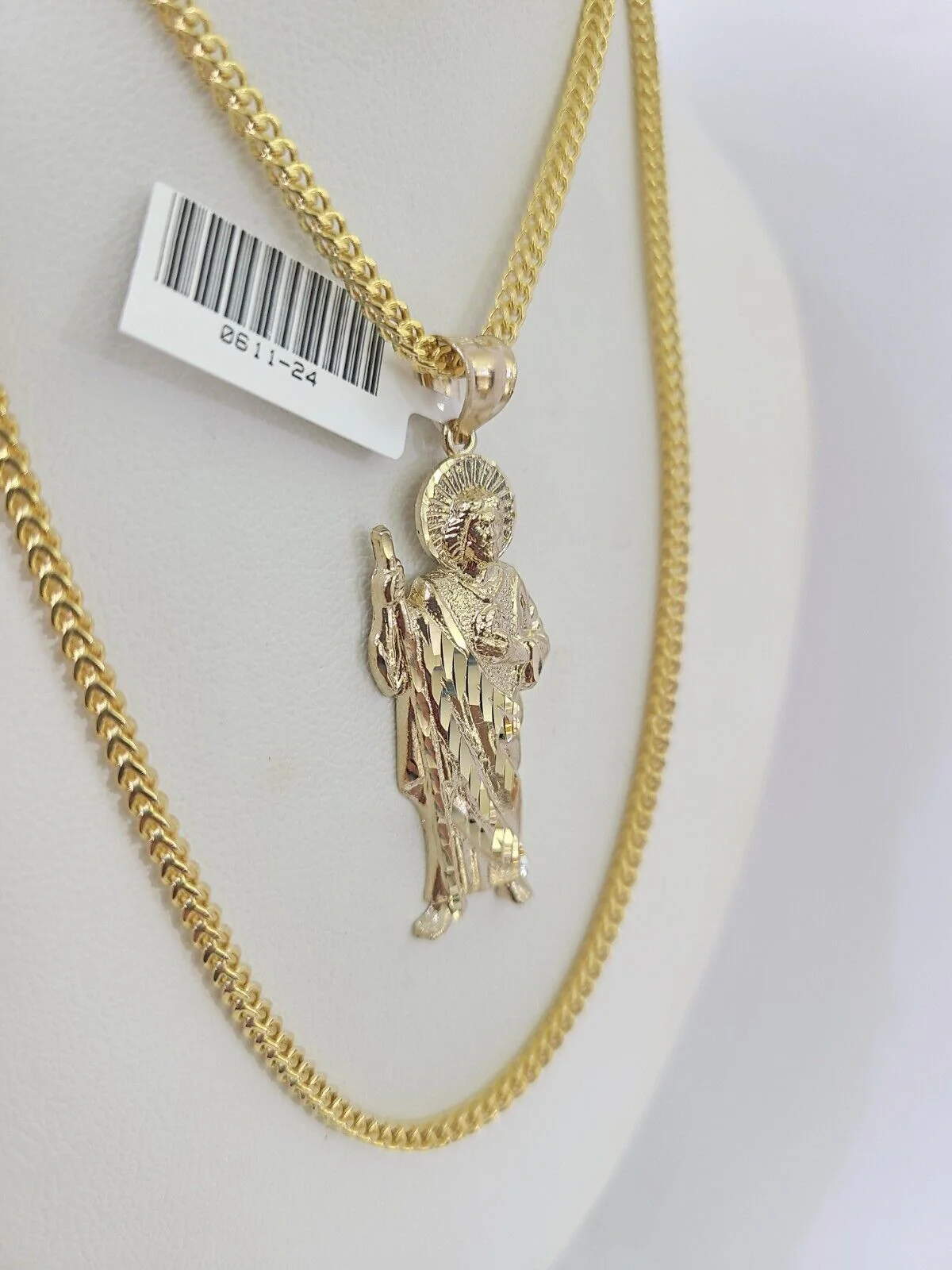 10K Franco Chain Saint Jude Pendant Charm Necklace 20"-26" 2.5mm Yellow Gold - Image 6