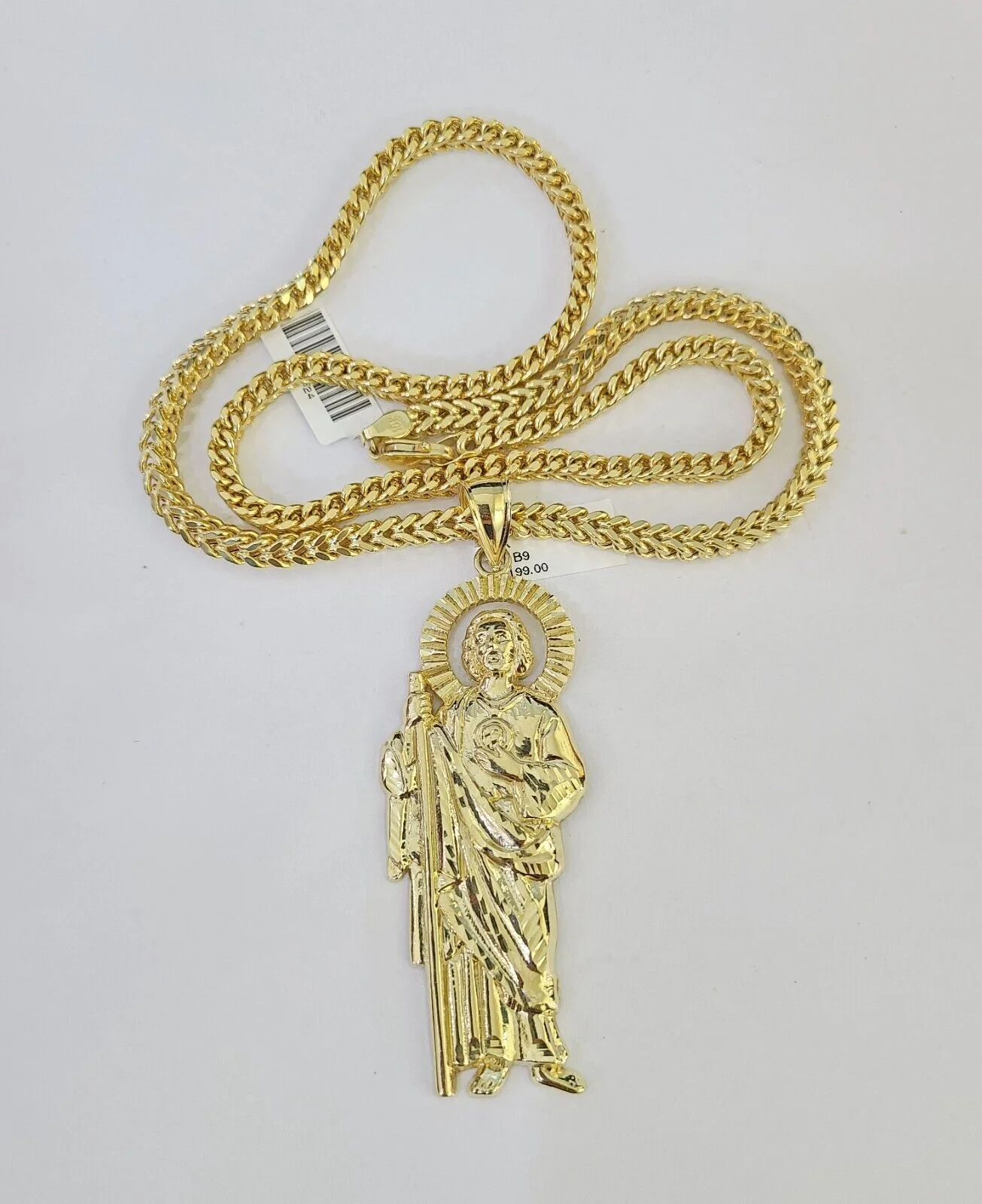 10K Franco Chain Saint Jude Pendant Charm Necklace 20"-26" 5mm Gold SET Yellow - Image 4