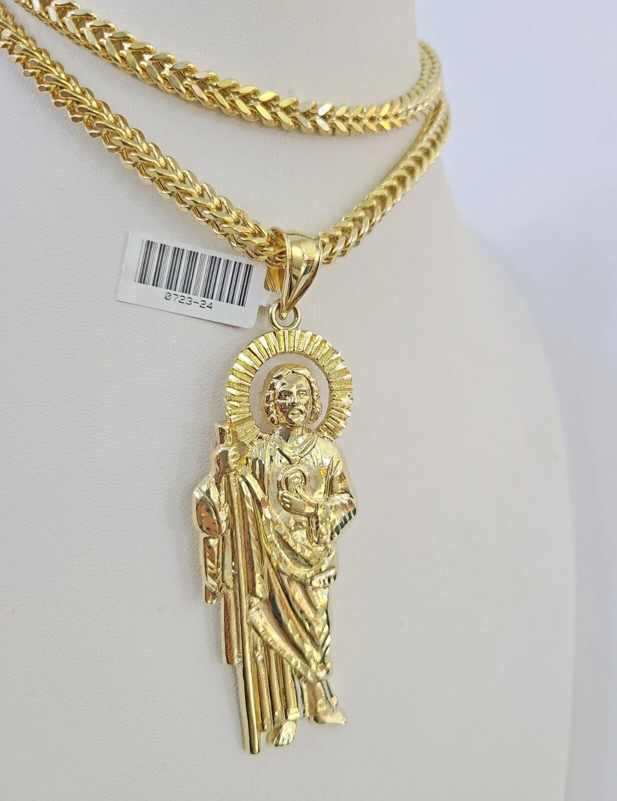 10K Franco Chain Saint Jude Pendant Charm Necklace 20"-26" 5mm Gold SET Yellow - Image 5