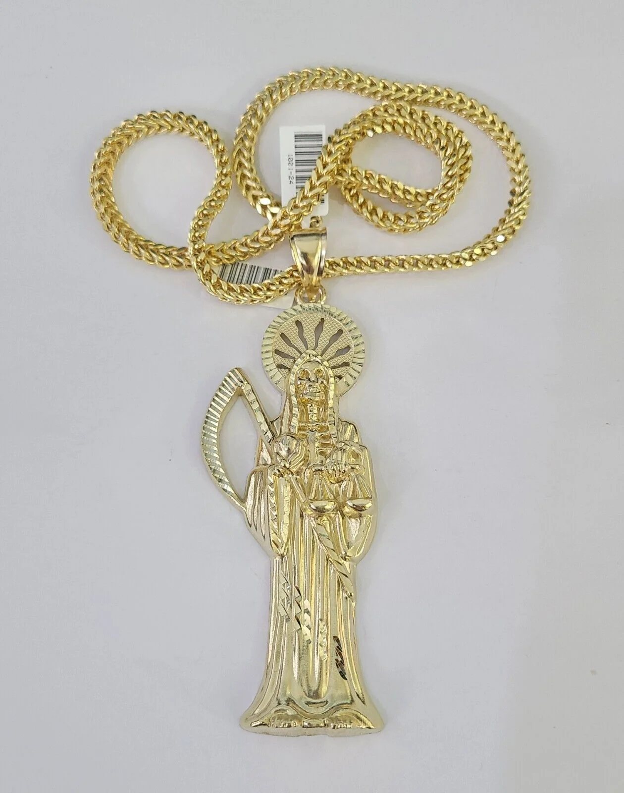 10K Franco Chain Saint Reaper Pendant Charm Necklace 20"-26" 5mm Gold SET Yellow - Image 4