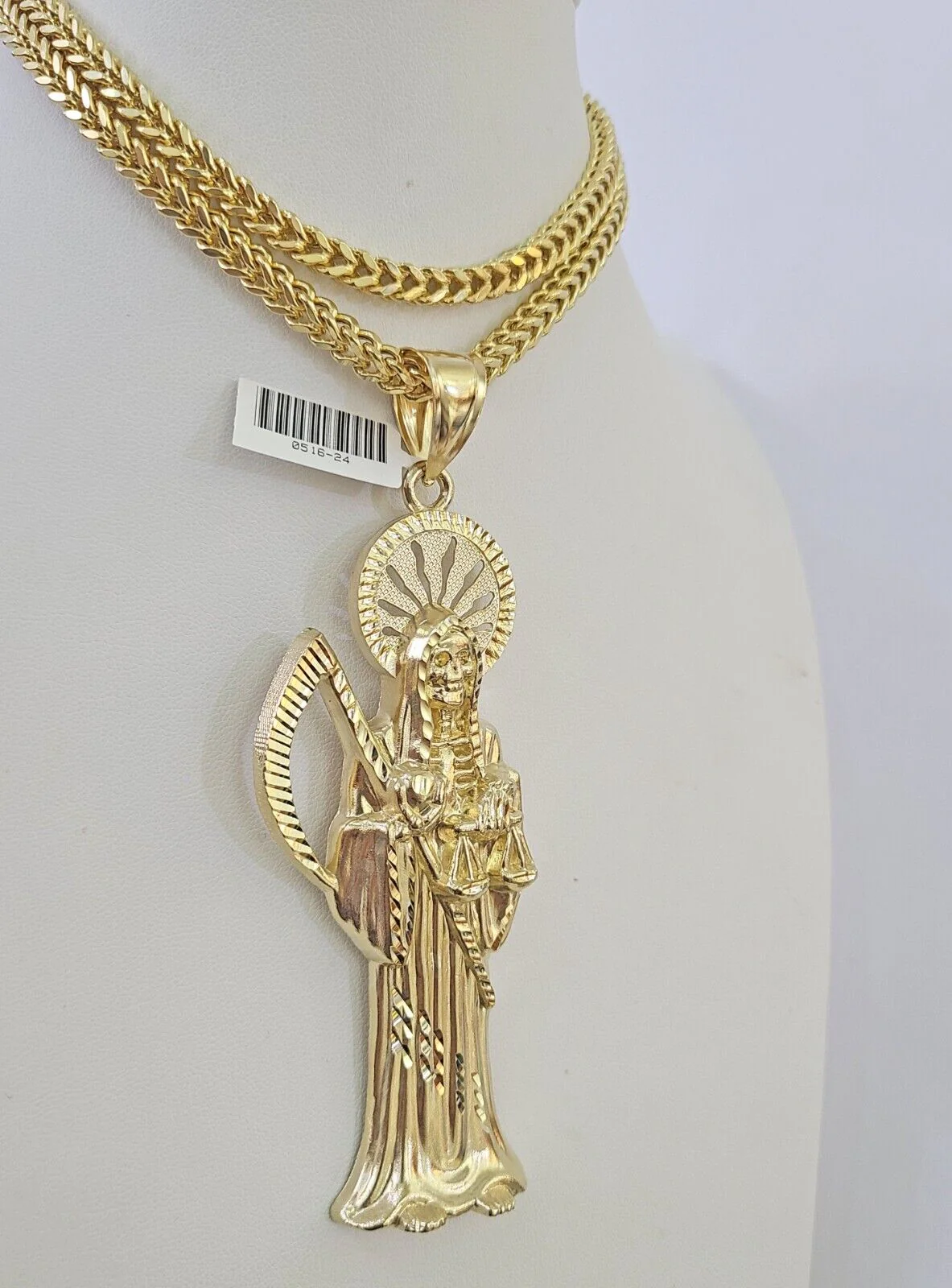 10K Franco Chain Saint Reaper Pendant Charm Necklace 20"-26" 5mm Gold SET Yellow - Image 5