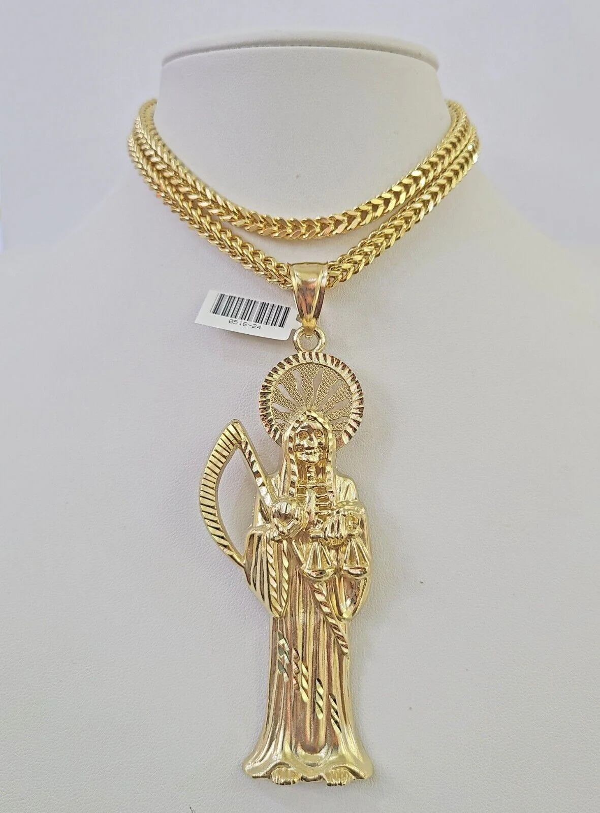 10K Franco Chain Saint Reaper Pendant Charm Necklace 20"-26" 5mm Gold SET Yellow - Image 6