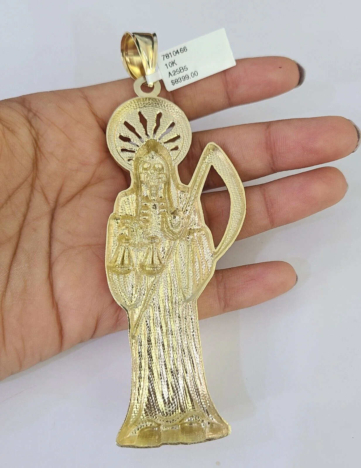 10K Franco Chain Saint Reaper Pendant Charm Necklace 20"-26" 5mm Gold SET Yellow - Image 7