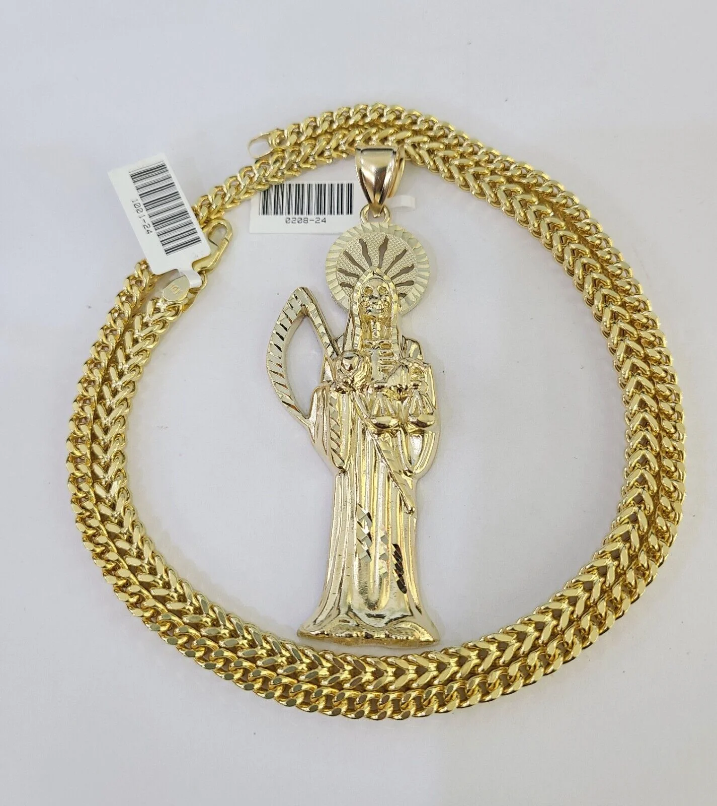 10K Franco Chain Saint Reaper Pendant Charm Necklace 20"-26" 5mm Gold SET Yellow - Image 3