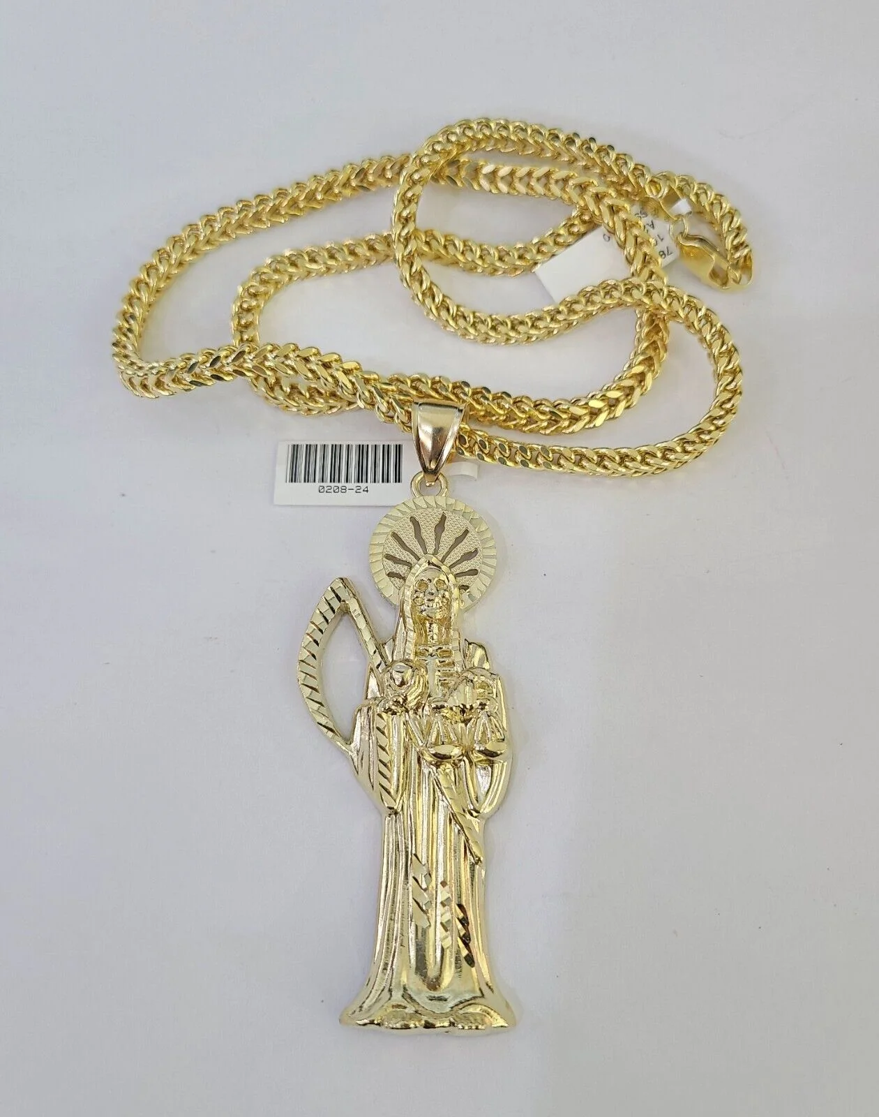 10K Franco Chain Saint Reaper Pendant Charm Necklace 20"-26" 5mm Gold SET Yellow - Image 5