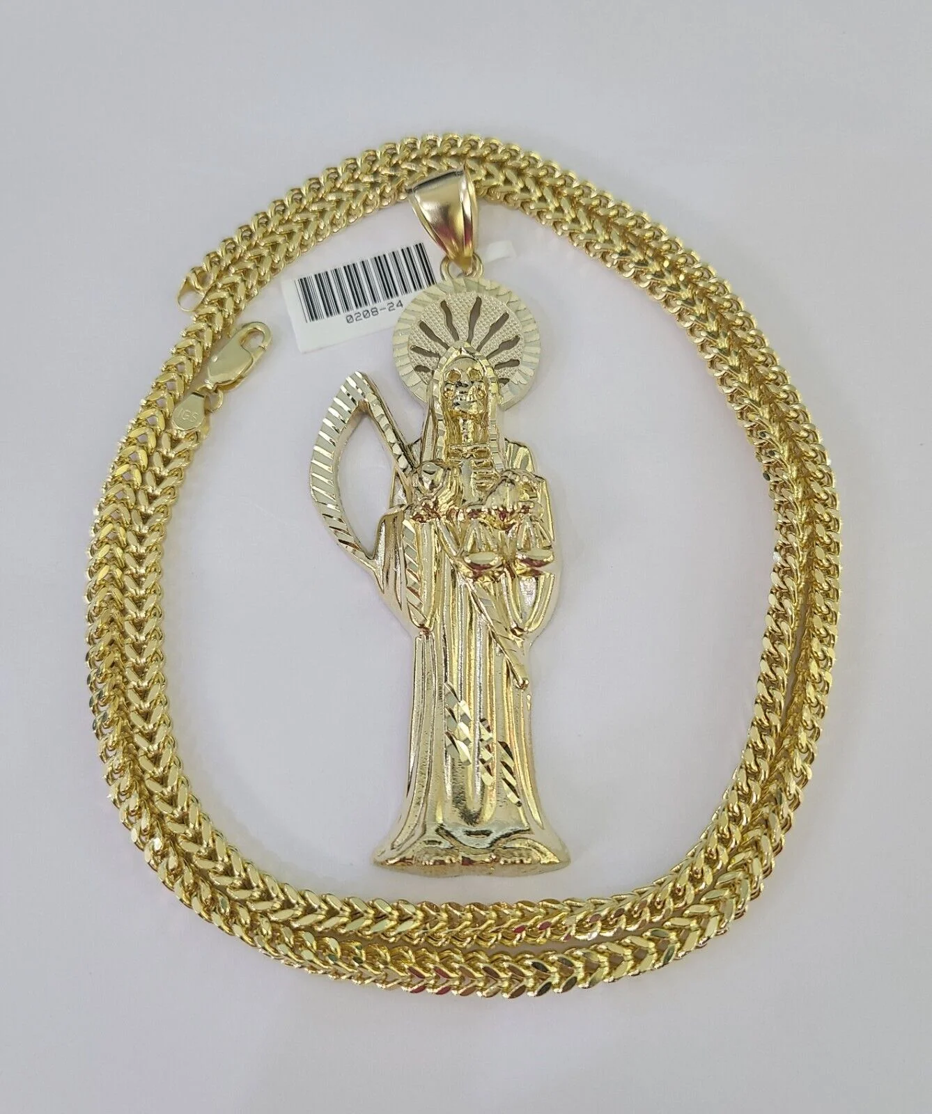 10K Franco Chain Saint Reaper Pendant Charm Necklace 20"-28" 4mm Gold SET Yellow - Image 3