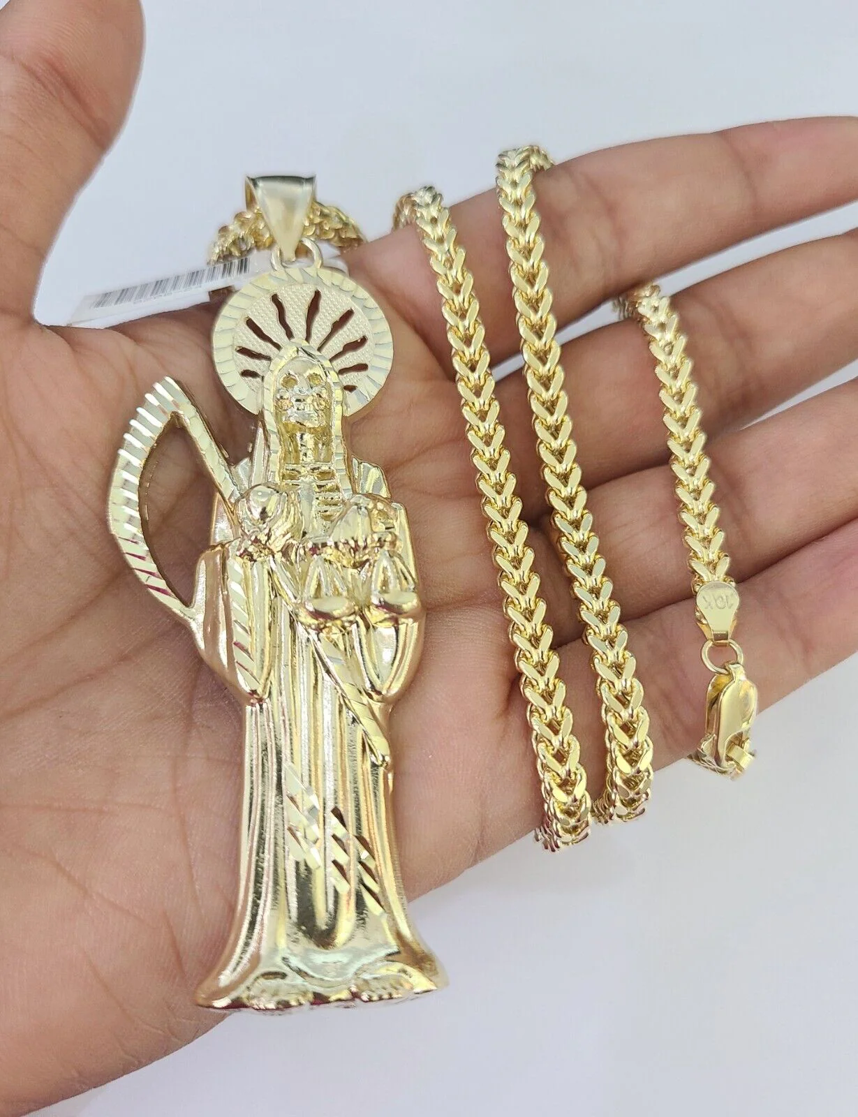 10K Franco Chain Saint Reaper Pendant Charm Necklace 20"-28" 4mm Gold SET Yellow - Image 4