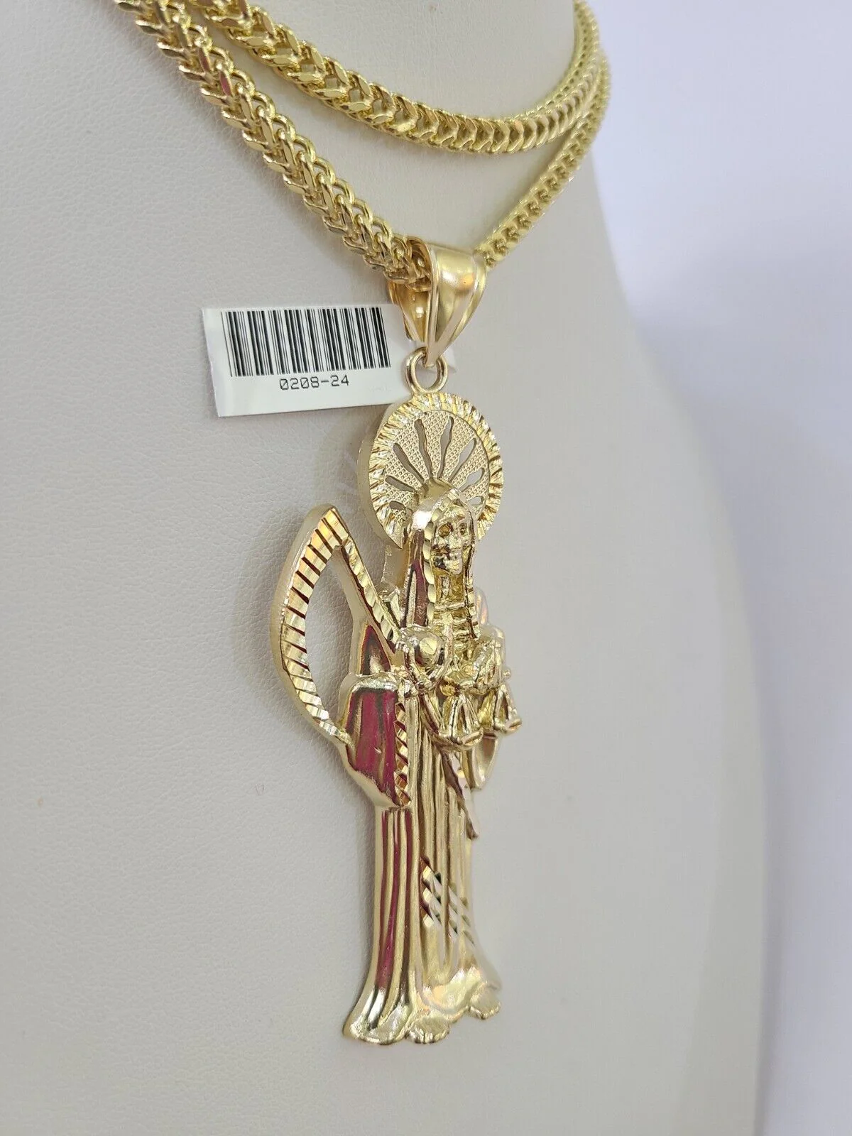 10K Franco Chain Saint Reaper Pendant Charm Necklace 20"-28" 4mm Gold SET Yellow - Image 6