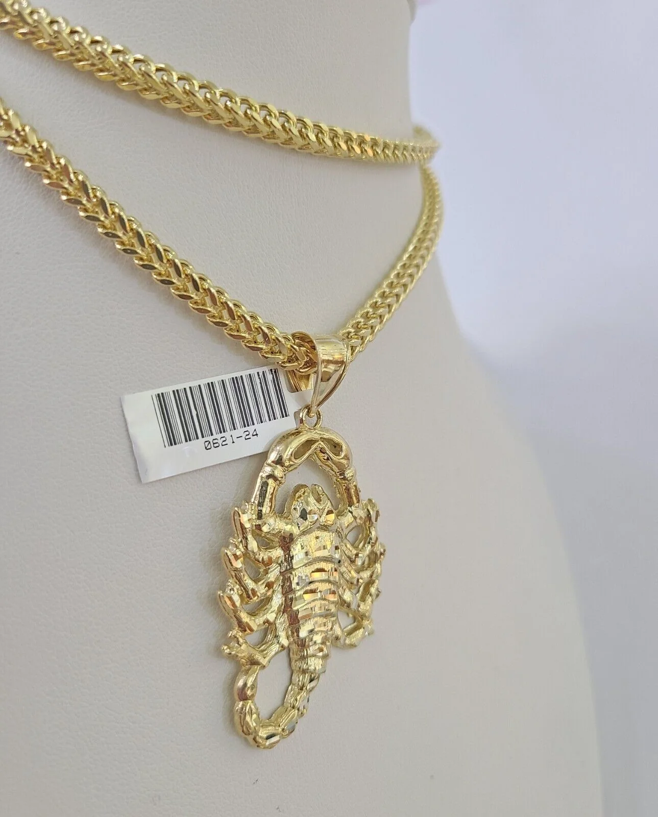 10K Franco Chain Scorpio Pendant Charm Necklace 20"-28" 4mm Gold SET Yellow - Image 6