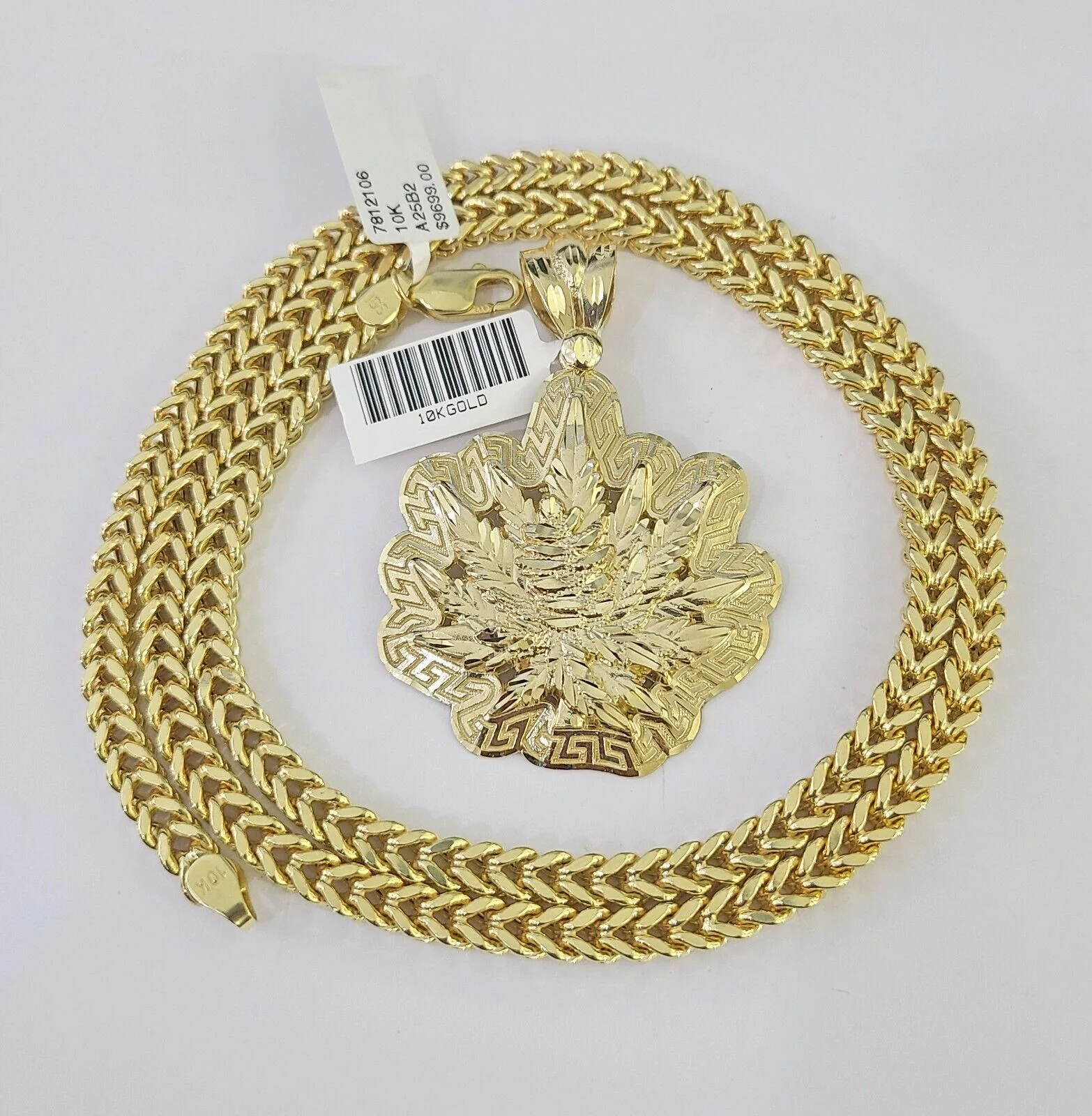 10K Franco Chain Tree leaf Pendant Charm Necklace 20"-26" 5mm Gold SET Yellow - Image 3
