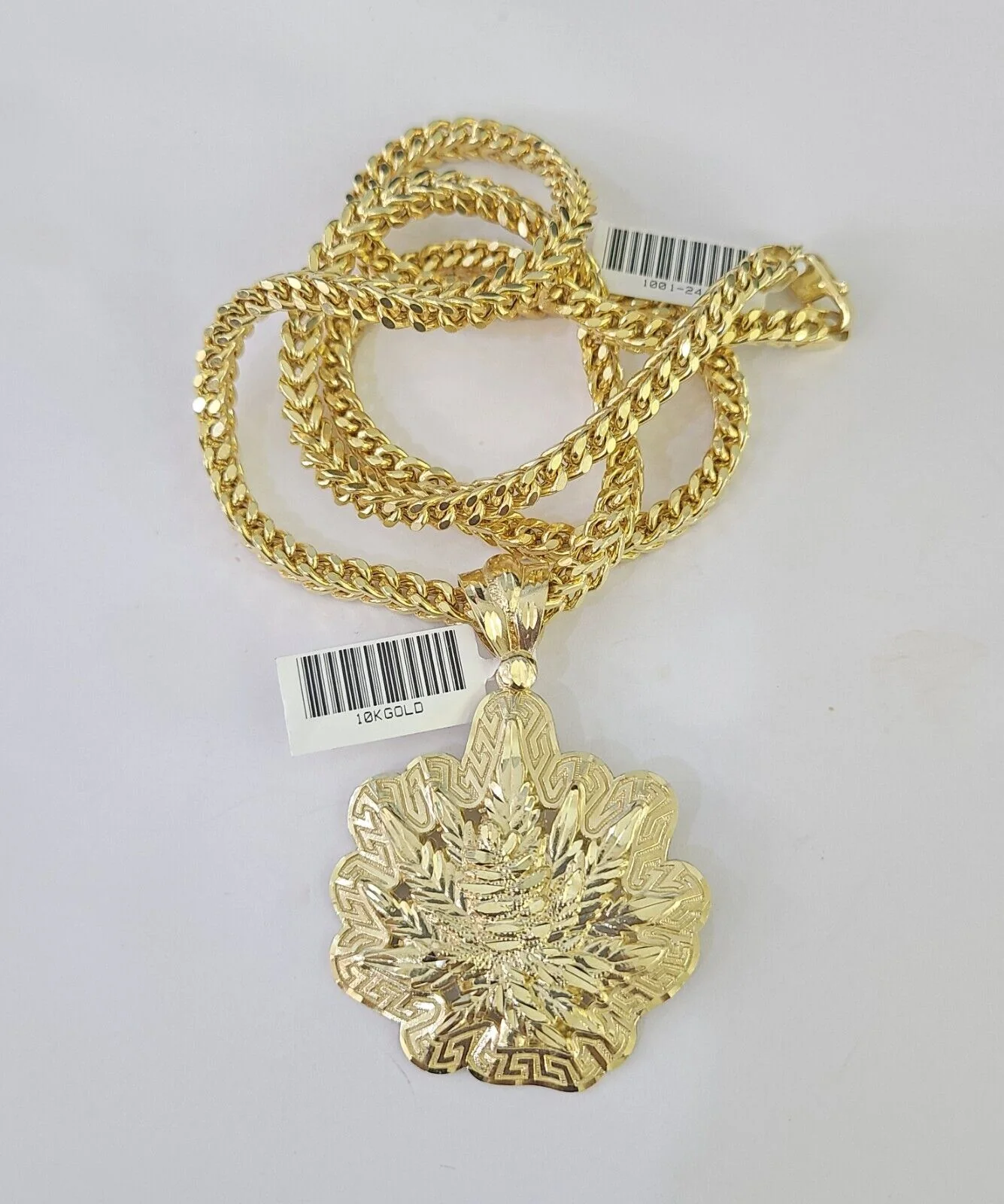 10K Franco Chain Tree leaf Pendant Charm Necklace 20"-26" 5mm Gold SET Yellow - Image 5