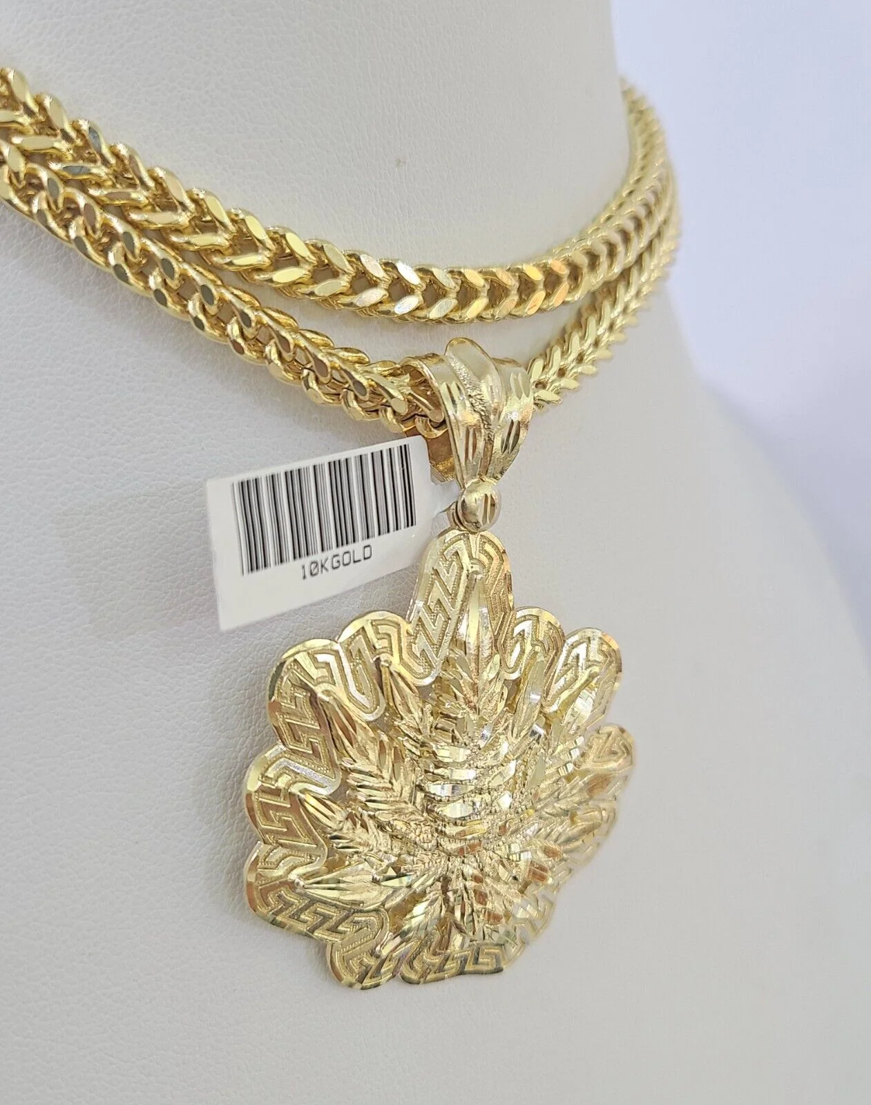 10K Franco Chain Tree leaf Pendant Charm Necklace 20"-26" 5mm Gold SET Yellow - Image 6