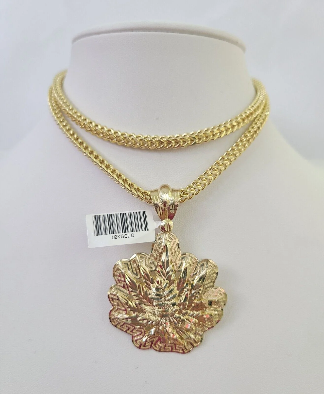 10K Franco Chain Weed Leaf Pendant Charm Necklace 20"-28" 4mm Gold SET Yellow - Image 6