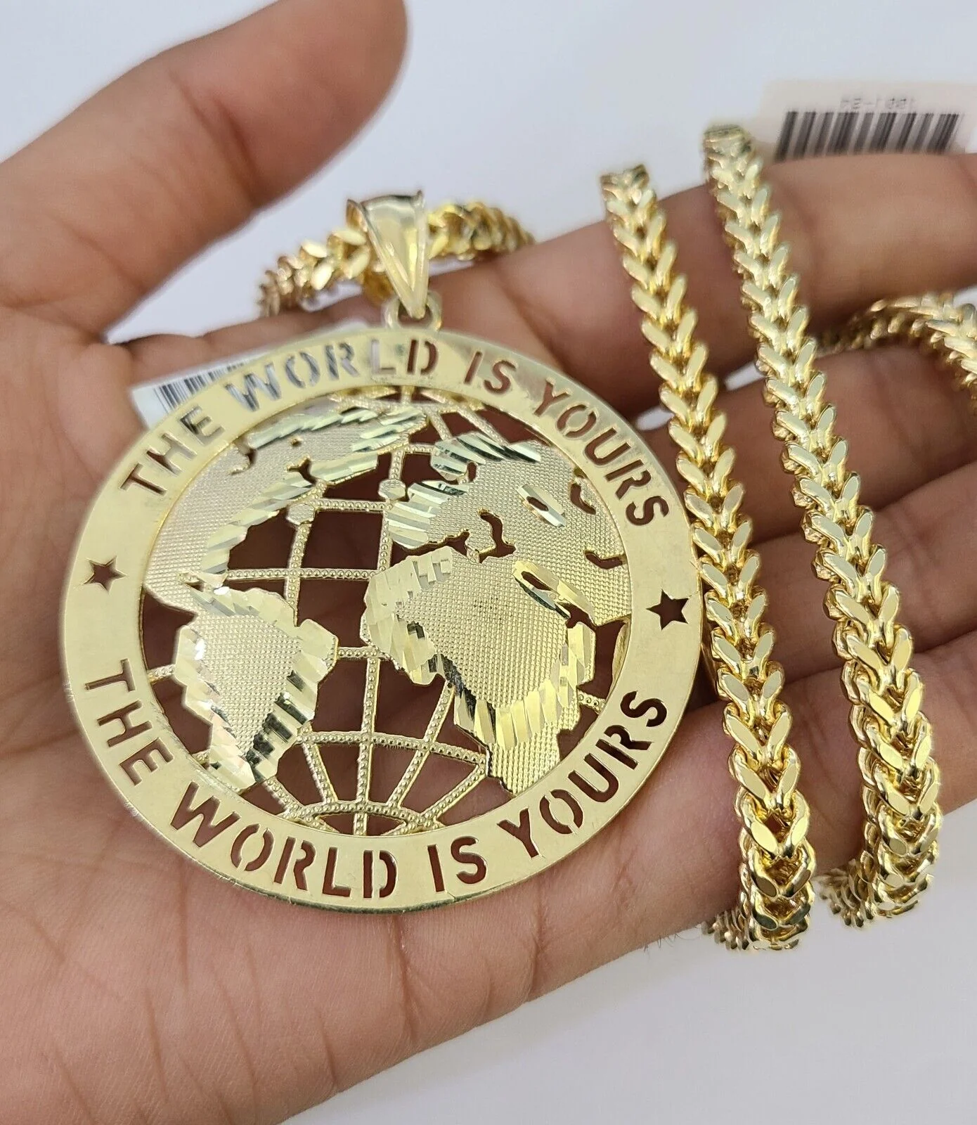 10K Franco Chain World is Yours Pendant Charm Necklace 20"-26" 5mm Gold SET - Image 3