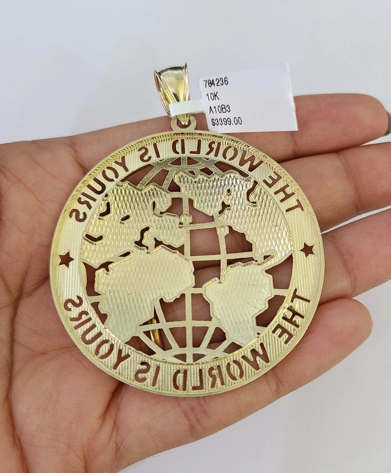 10K Franco Chain World is Yours Pendant Charm Necklace 20"-26" 5mm Gold SET - Image 7