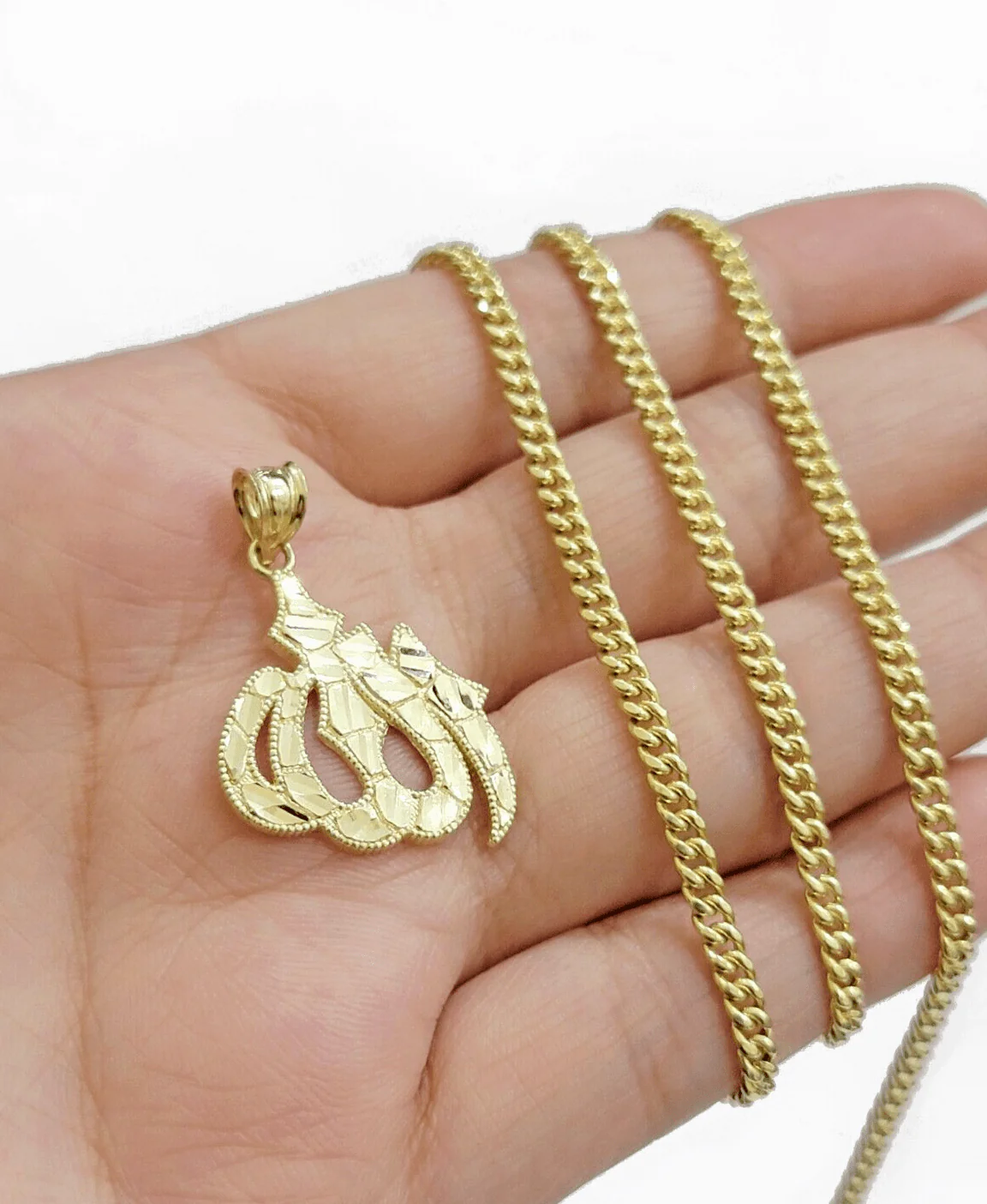 10k Gold Allah Charm Miami Cuban Chain 20" 3mm Necklace Pendant , REAL 10kt SET - Image 10