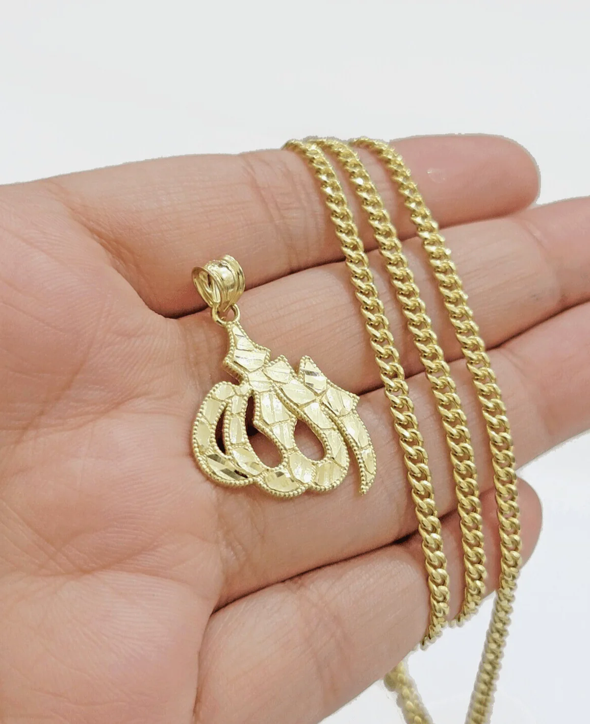 10k Gold Allah Charm Miami Cuban Chain 20" 3mm Necklace Pendant , REAL 10kt SET - Image 8