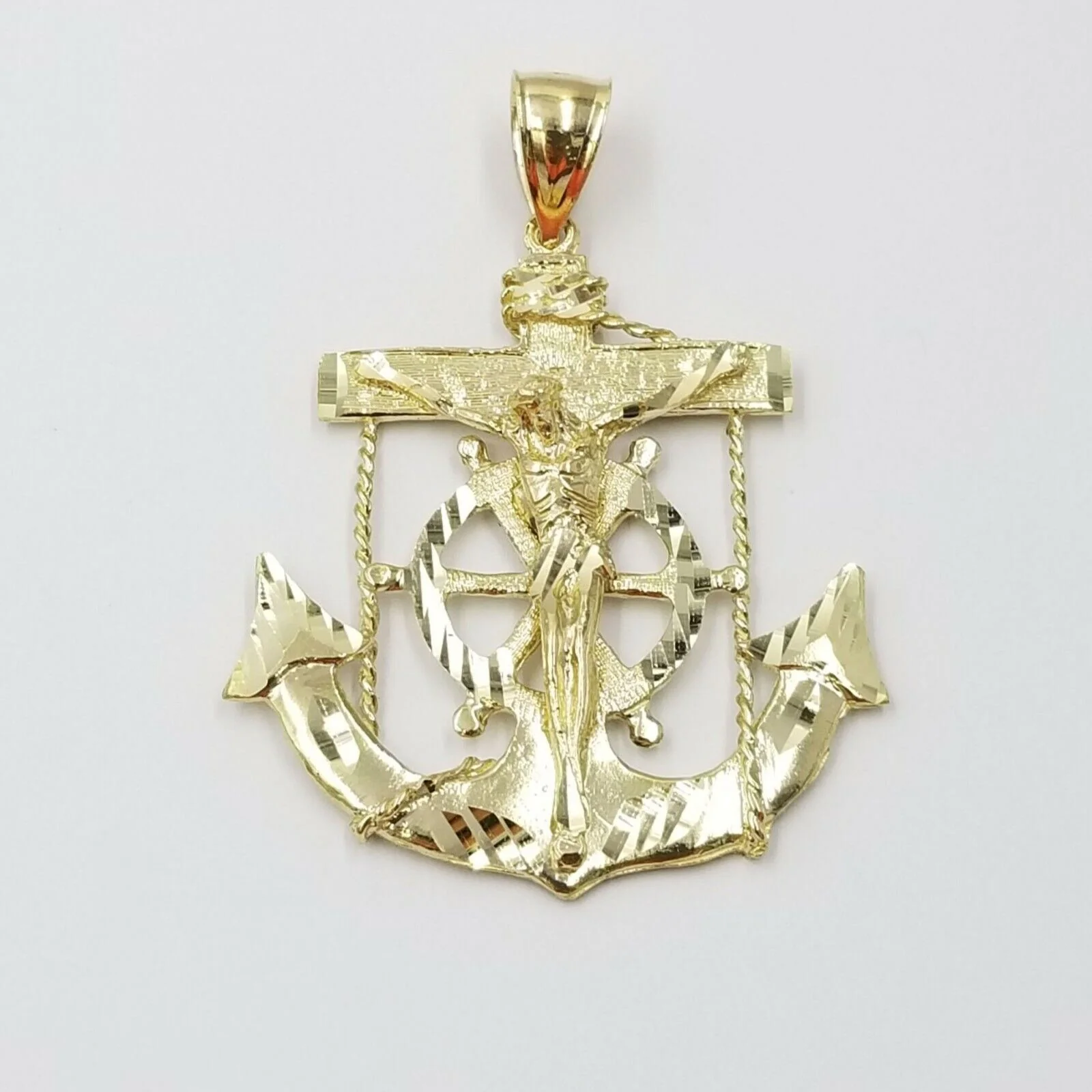 10k Gold Anchor charm pendant & Rope chain necklace 6mm 20"-30" Men's Real SET - Image 4