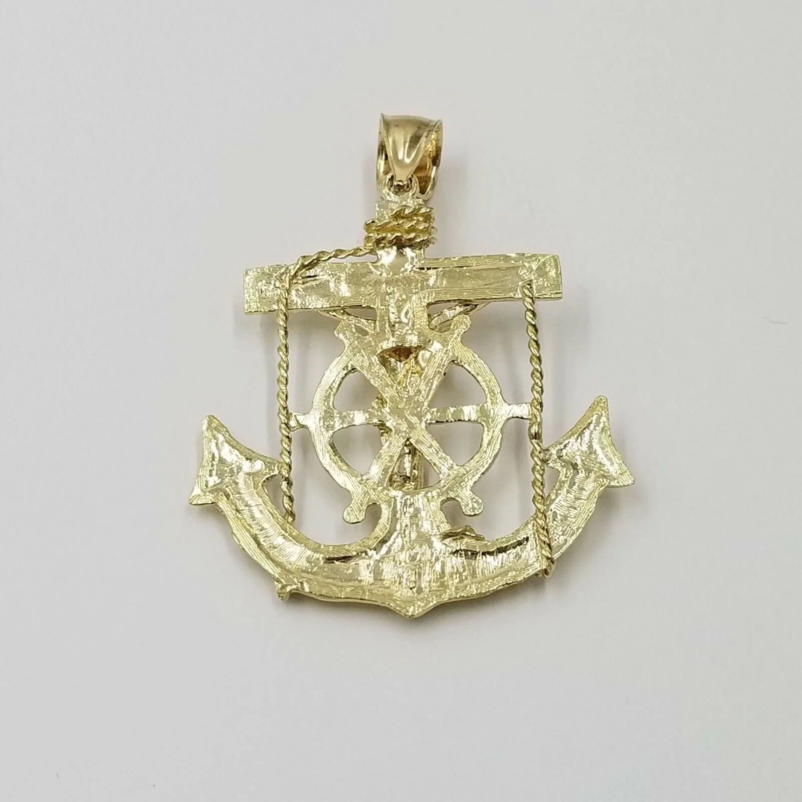 10k Gold Anchor charm pendant & Rope chain necklace 6mm 20"-30" Men's Real SET - Image 5