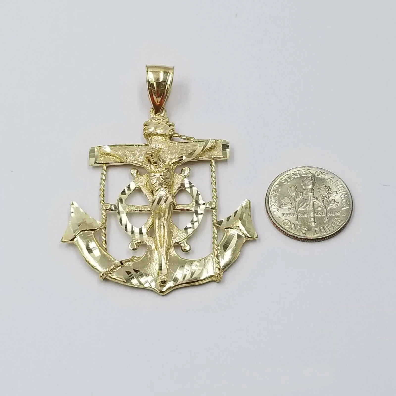 10k Gold Anchor charm pendant & Rope chain necklace 6mm 20"-30" Men's Real SET - Image 6