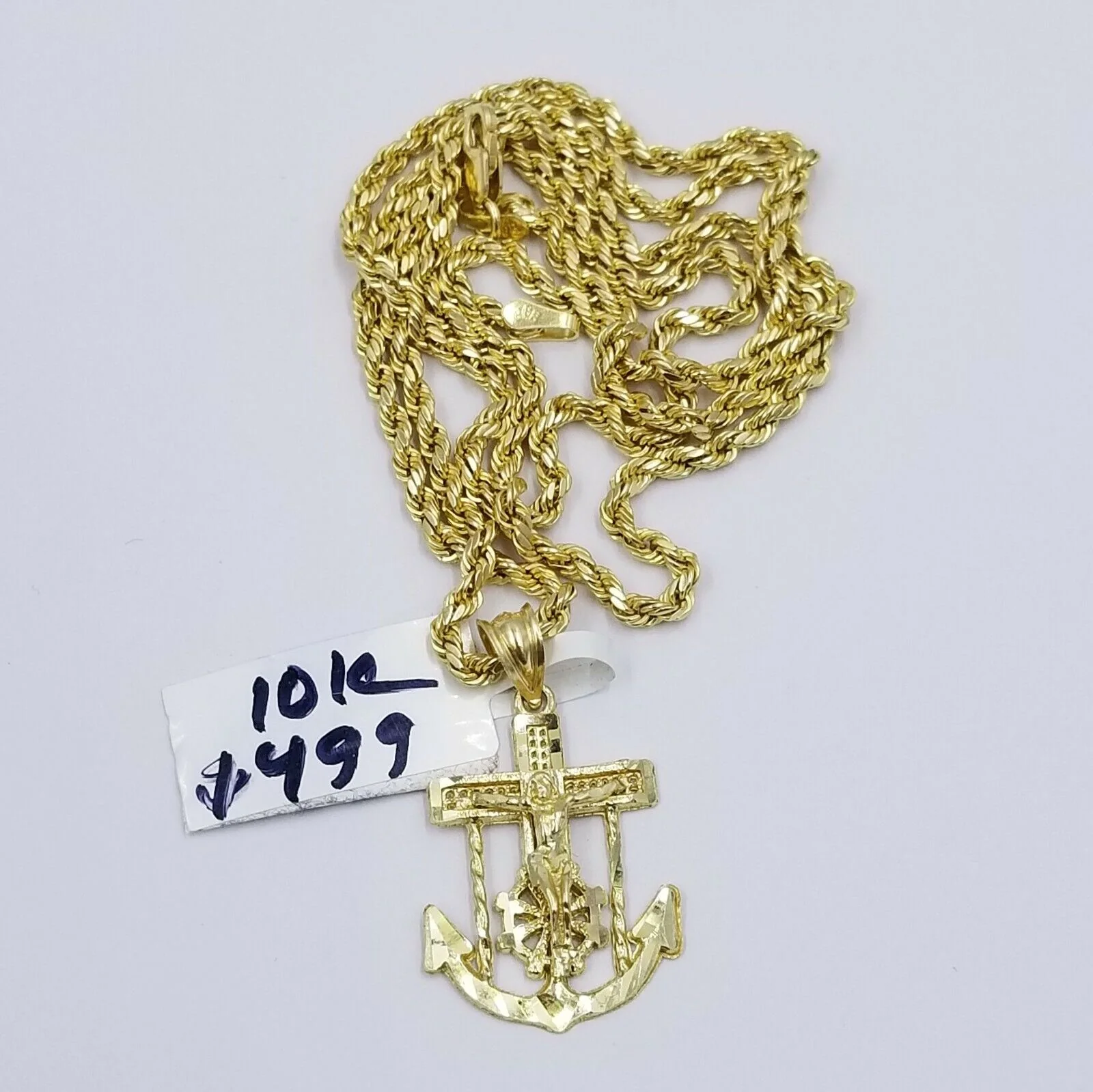 10k Gold Anchor Pendent Rope Chain 2.5mm 18" 20" 22" 24" 26" 10kt Necklace Charm - Image 2