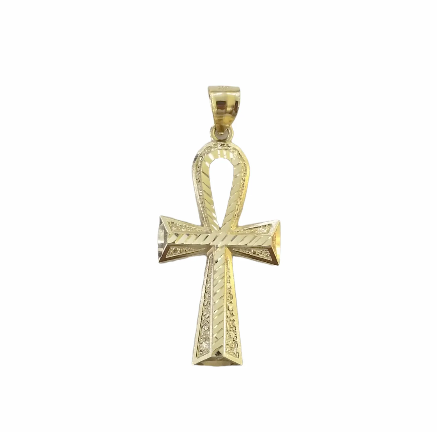 10K Gold Ankh Cross Egyptian Symbol Pendant Charm 4mm Cuban Link Chain 26" Inch - Image 5