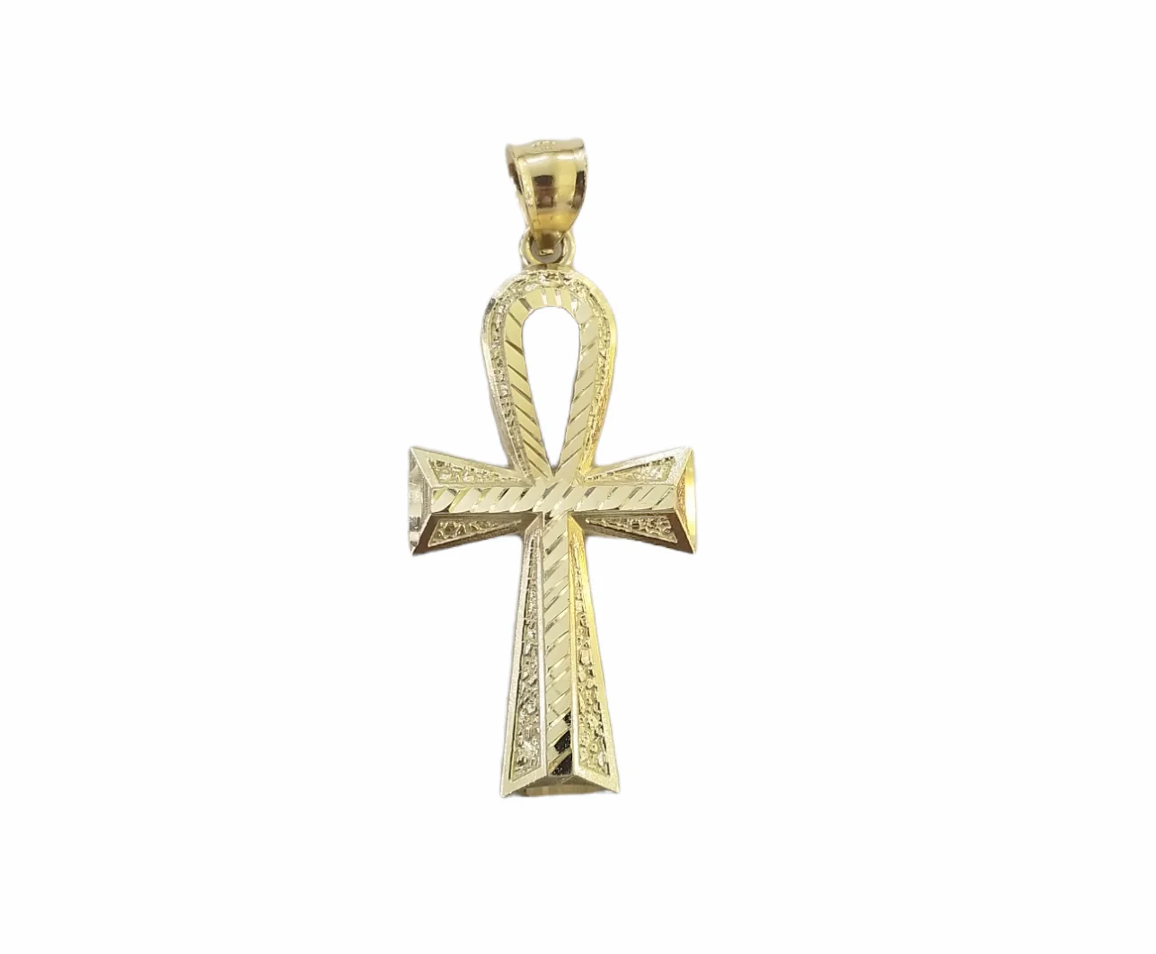 10K Gold Ankh Cross Egyptian Symbol Pendant Charm 4mm Franco Chain 22 Inch - Image 8