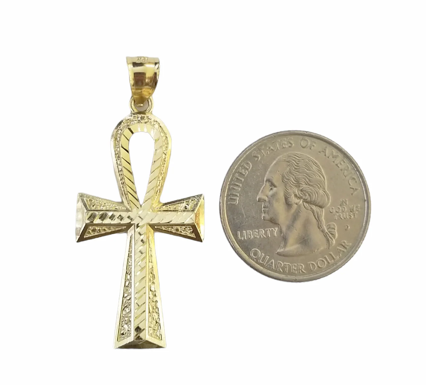 10K Gold Ankh Cross Egyptian Symbol Pendant Charm 4mm Rope Chain 20" Inch - Image 5