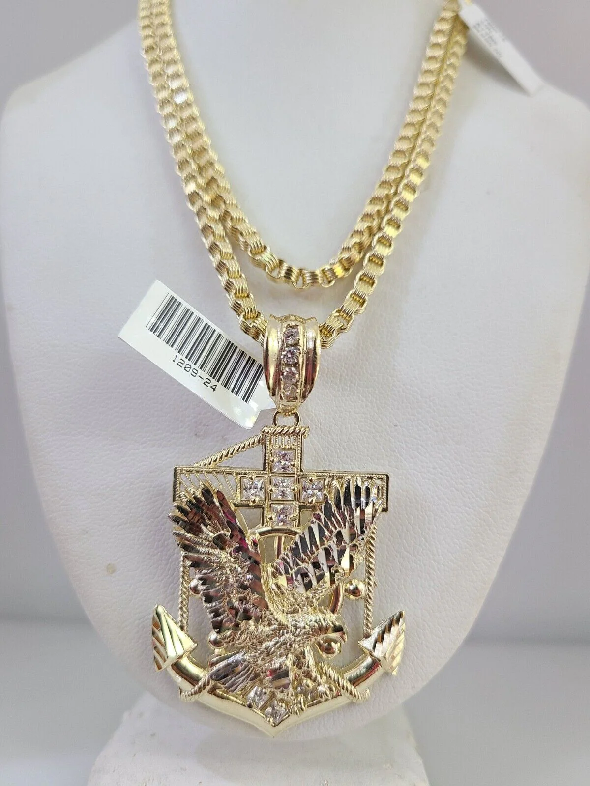 10k Gold Byzantine Chain Eagle Anchor Charm Pendant SET REAL 10kt 3mm 18"-28" - Image 3