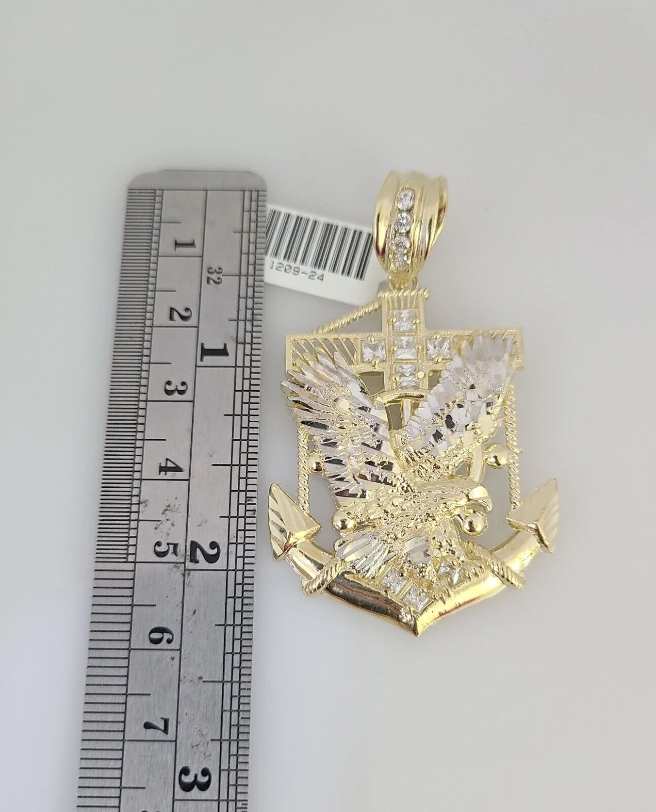 10k Gold Byzantine Chain Eagle Anchor Charm Pendant SET REAL 10kt 3mm 18"-28" - Image 4