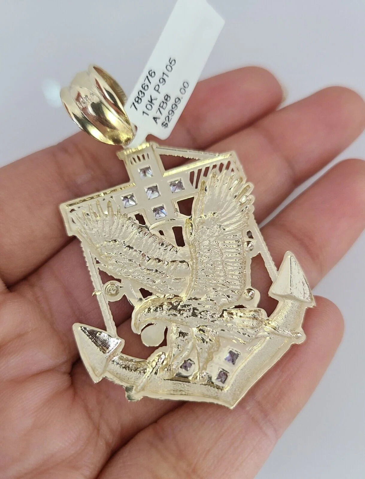 10k Gold Byzantine Chain Eagle Anchor Charm Pendant SET REAL 10kt 3mm 18"-28" - Image 8