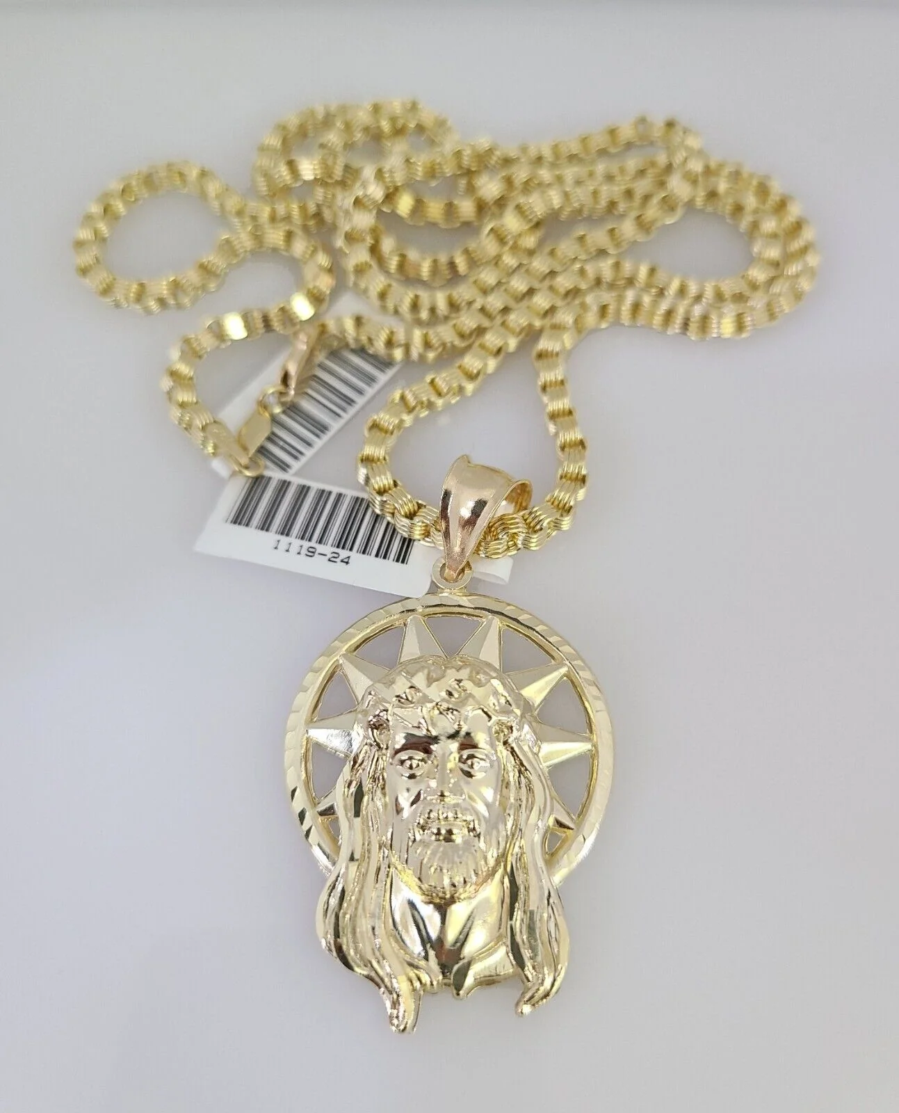 10k Gold Byzantine Chain Jesus Head Pendant SET REAL 10kt 3mm 18"-28" 10Kt - Image 2