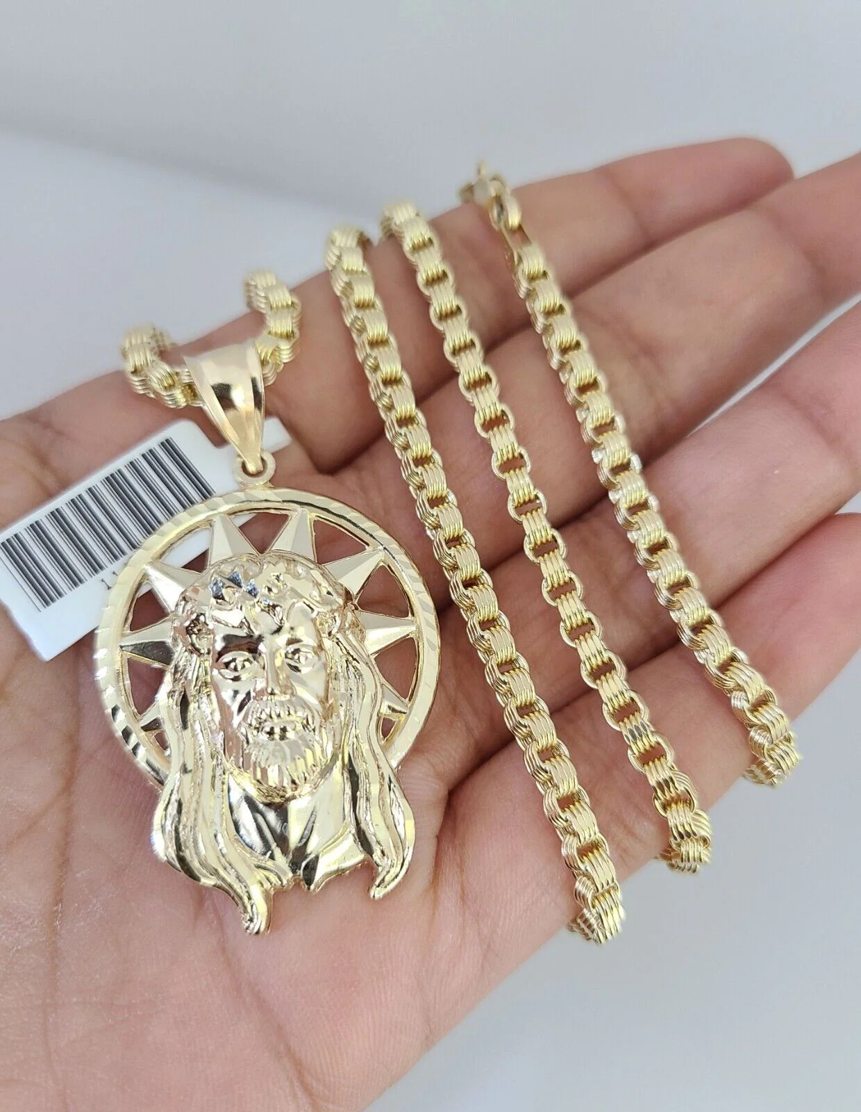 10k Gold Byzantine Chain Jesus Head Pendant SET REAL 10kt 3mm 18"-28" 10Kt - Image 3
