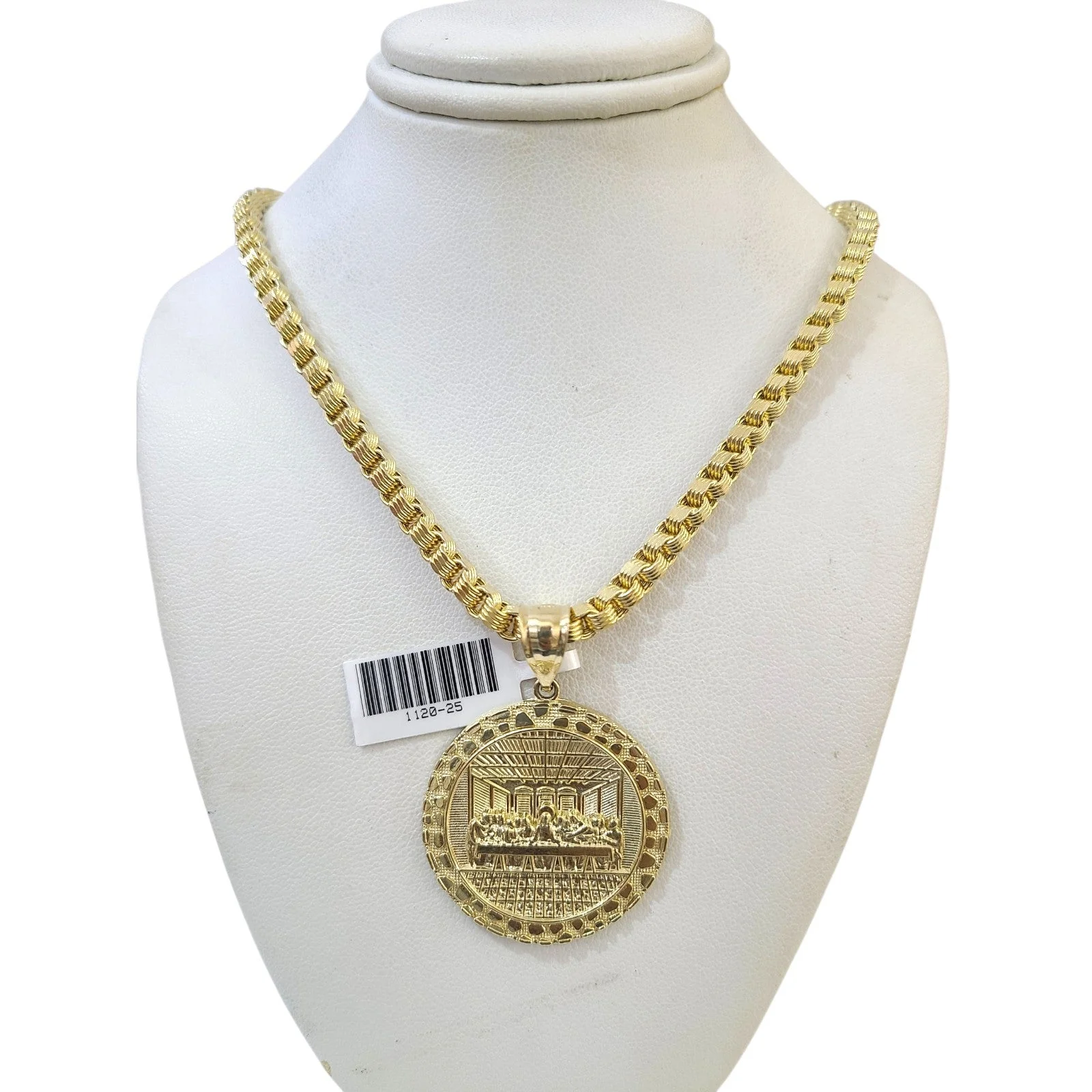 10K Gold Byzantine Chain Last Supper 20"-28" 4mm Pendant Charm Necklace SET - Image 2