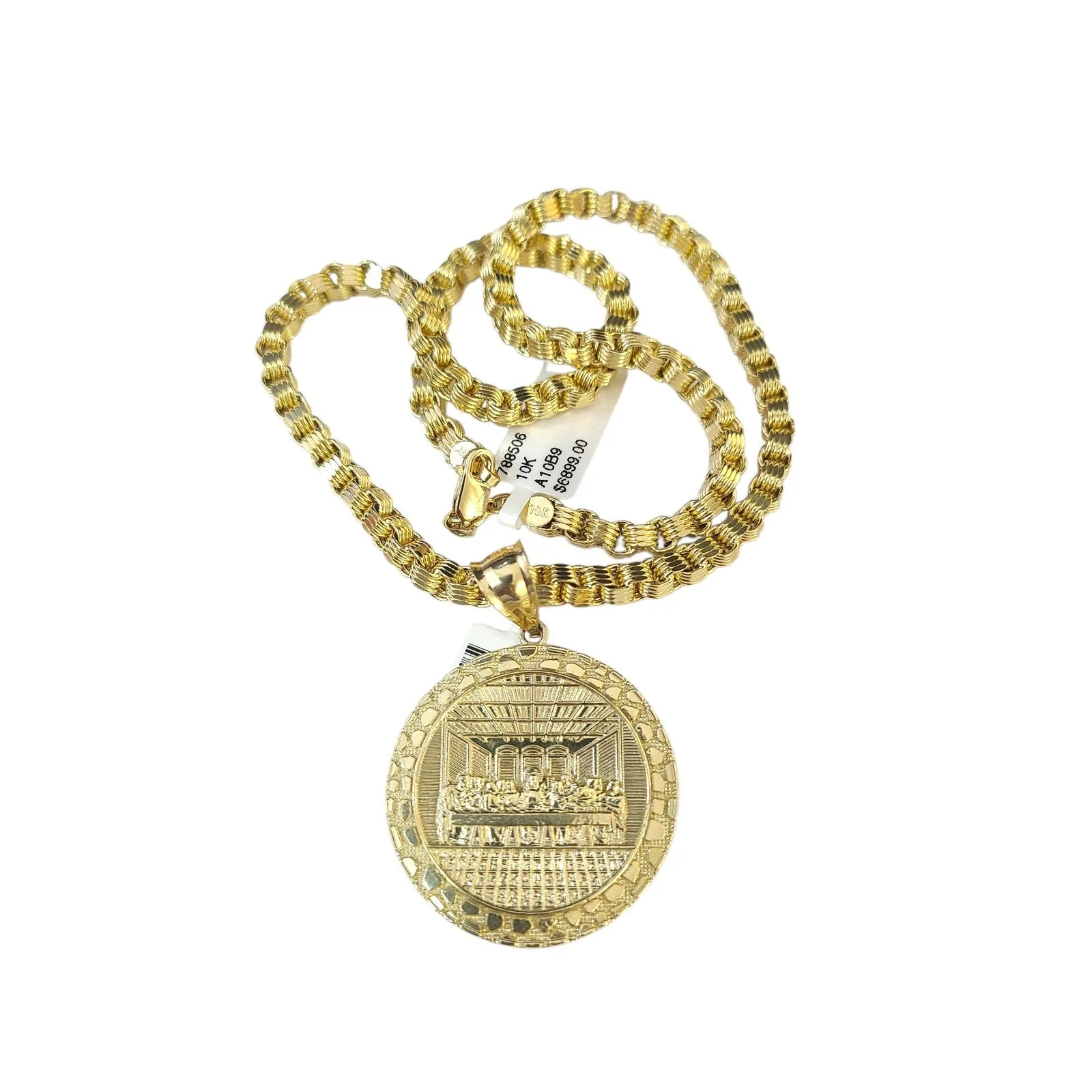 10K Gold Byzantine Chain Last Supper 20"-28" 4mm Pendant Charm Necklace SET - Image 3