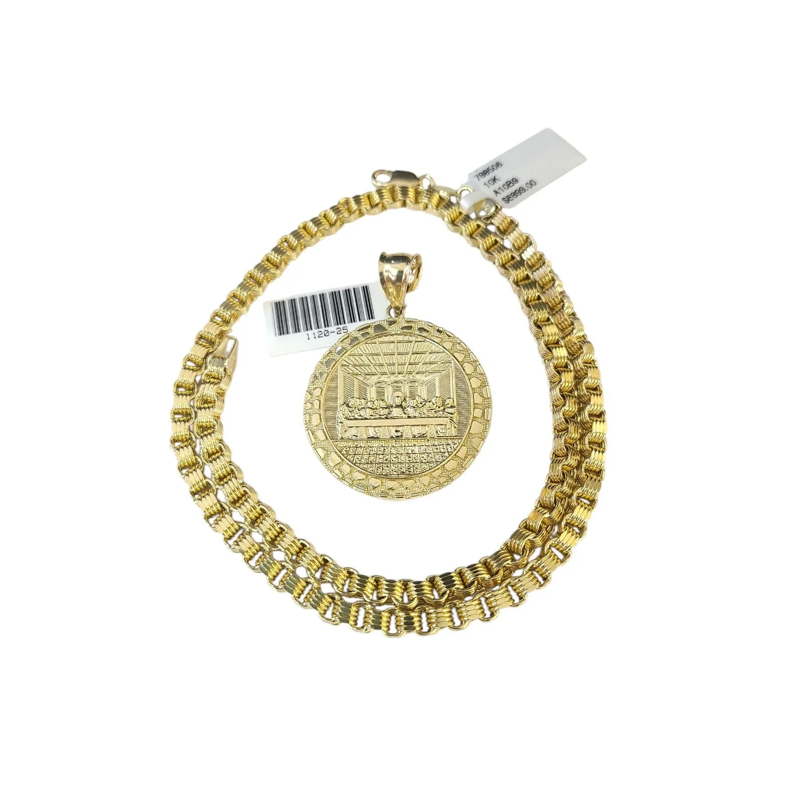 10K Gold Byzantine Chain Last Supper 20"-28" 4mm Pendant Charm Necklace SET - Image 4