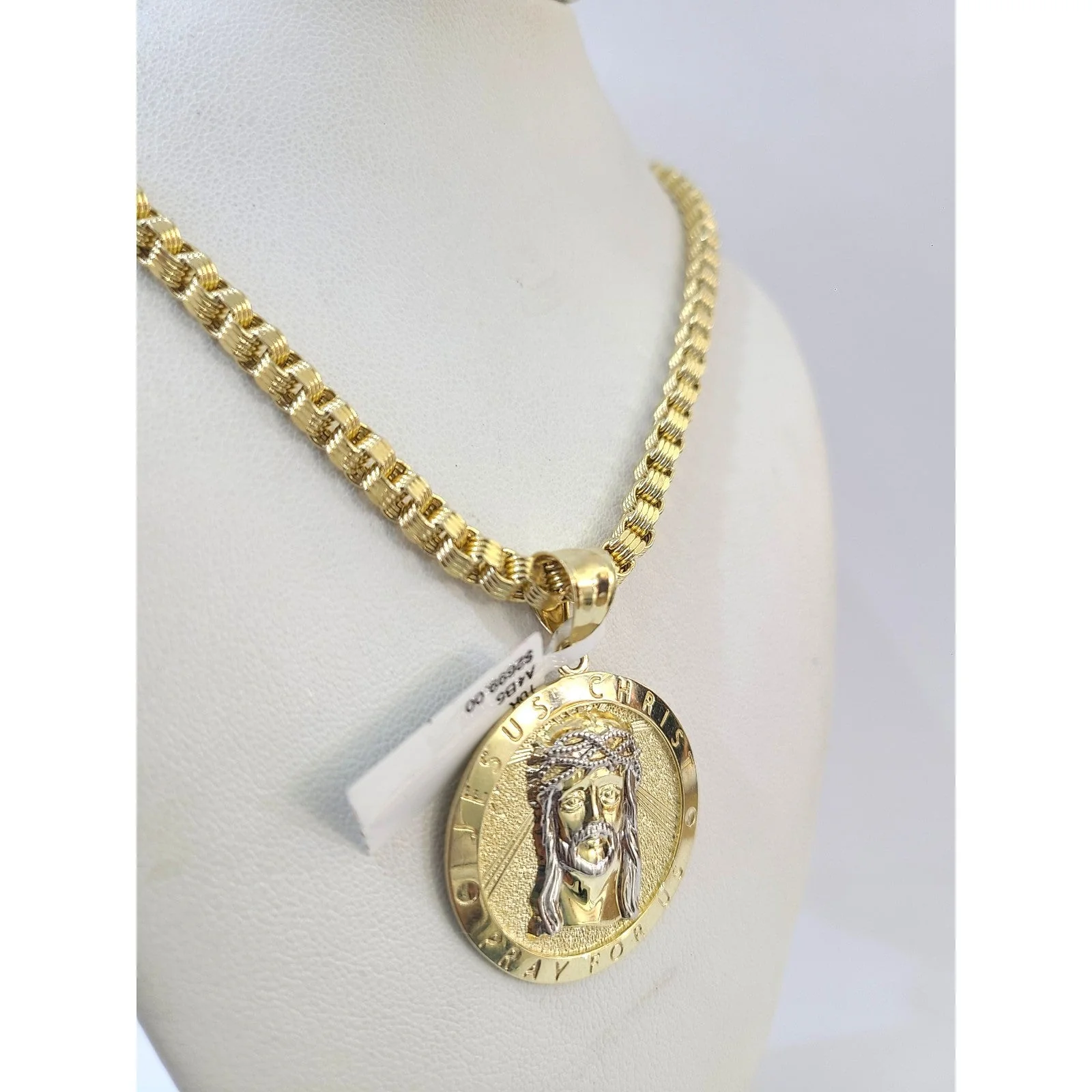 10K Gold Byzantine Chain Last Supper 20"-28" 4mm Pendant Charm Necklace SET - Image 6