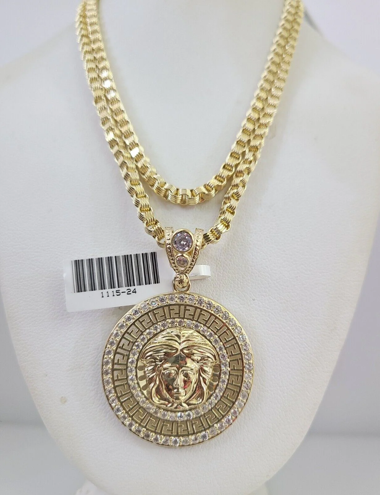 10k Gold Byzantine Chain Medusa Head Pendant SET REAL 10kt 3mm 18"-28" 10Kt - Image 2