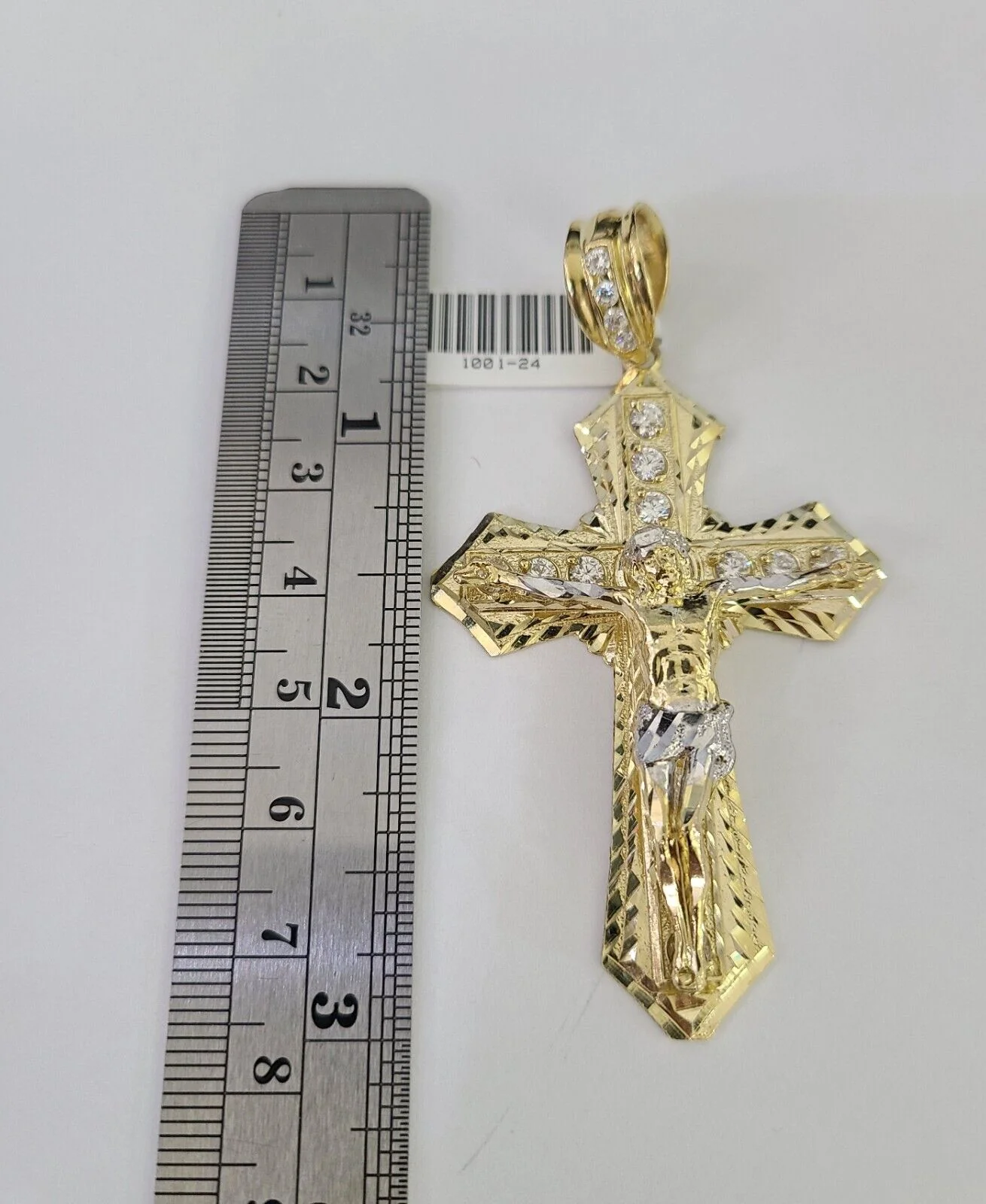 10k Gold Byzantine Chain Necklace Jesus Cross Pendant Charm SET 20"-30" 7.5mm - Image 3