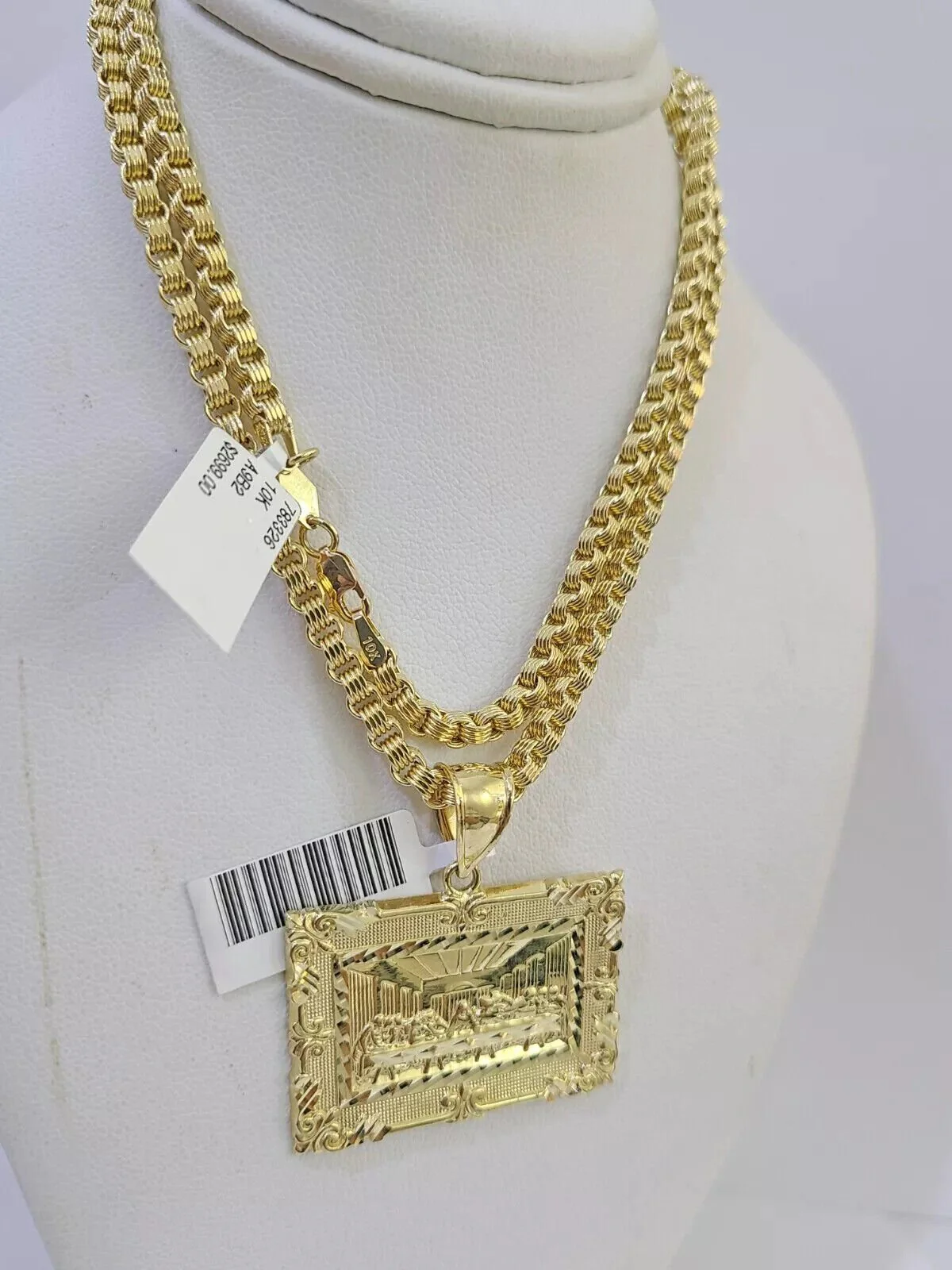 10k Gold Byzantine Chain Necklace Last supper charm Pendant SET REAL 10kt Men's - Image 2