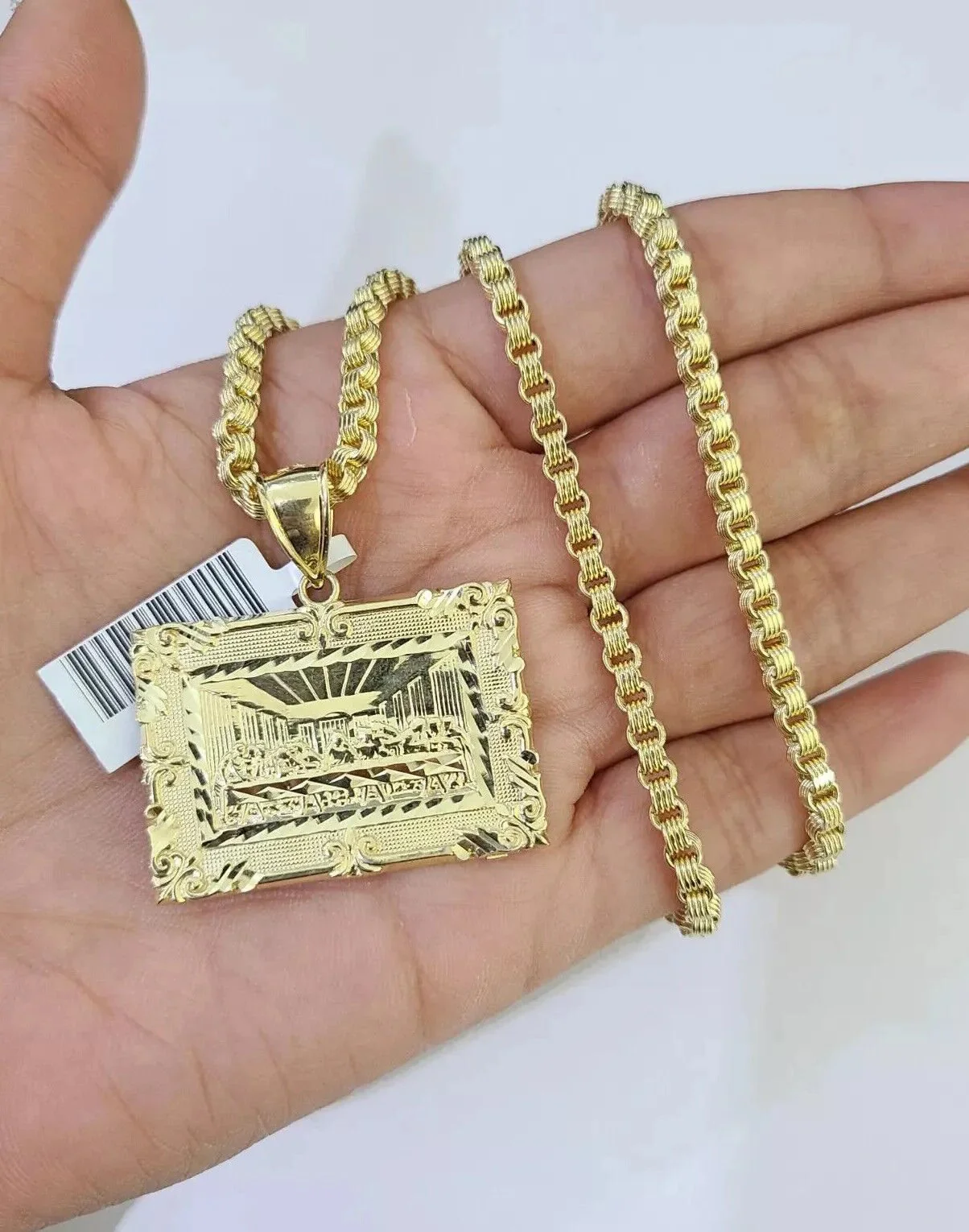 10k Gold Byzantine Chain Necklace Last supper charm Pendant SET REAL 10kt Men's - Image 3