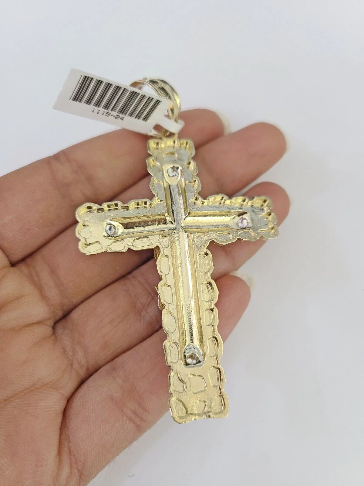 10k Gold Byzantine Chain Necklace Nugget Cross Pendant Charm SET 20"-30" 7.5mm - Image 8