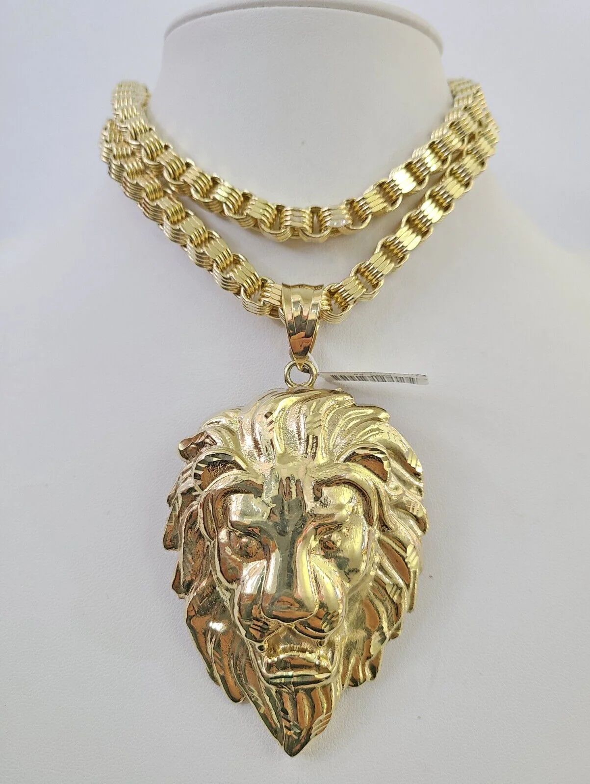 10k Gold Byzantine Chain Necklace Roaring Lion Pendant Charm SET 20"-30" 7.5mm - Image 3