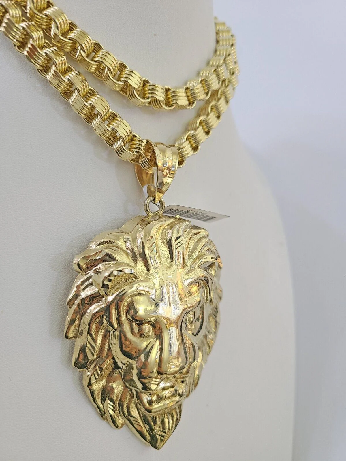 10k Gold Byzantine Chain Necklace Roaring Lion Pendant Charm SET 20"-30" 7.5mm - Image 5